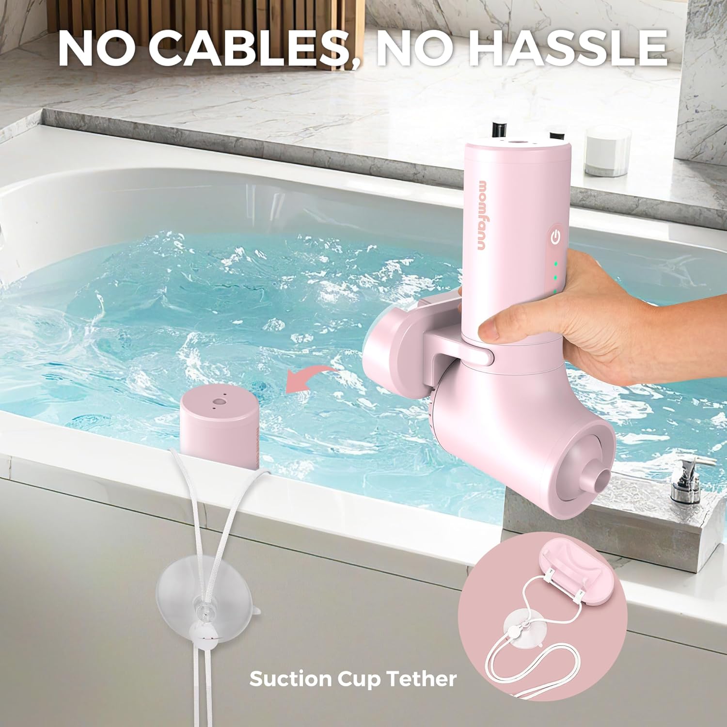 Jet Spa/Bubble Mode, Cordless Portable Bathtub Accessories with 3-Level Adjustable Speed, Bathtub Jets for Home Spa, Relaxing