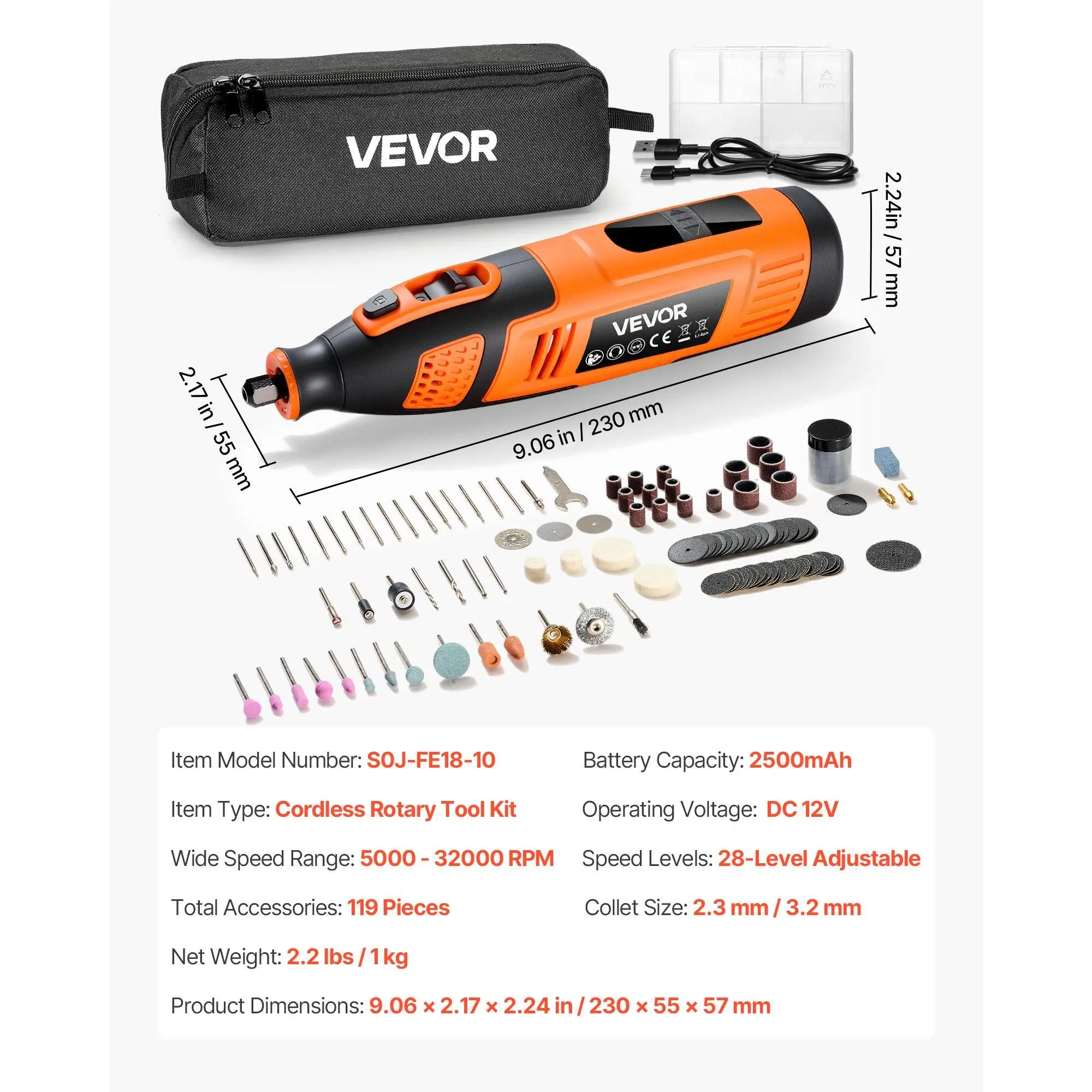 Premium 119-Piece Cordless Mini Rotary Tool Kit - 28-Speed Portable Power Multi-Purpose Tool for DIY Crafts, Engraving & Sanding