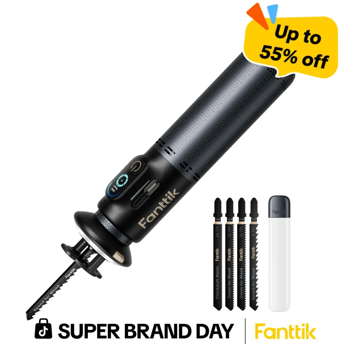 【FathersDayGift】 R11 Pro Brushless Cordless Mini Reciprocating Saw, 0–2200 SPM Variable Speed, Type-C Fast Charging, Tool-Free Blade Change, 5-Blade Kit for Wood, Metal & PVC
