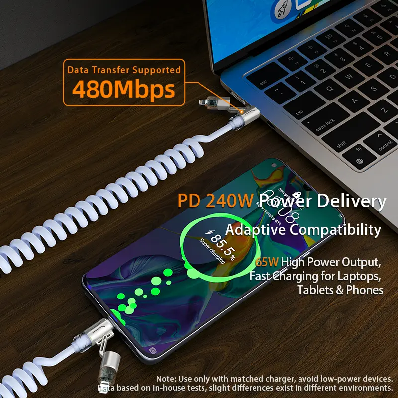 240W 4-in-1 Coiled Car Charging Cable with RGB Ambient Light & Long-Lasting Fragrance (2m / 6.6ft)