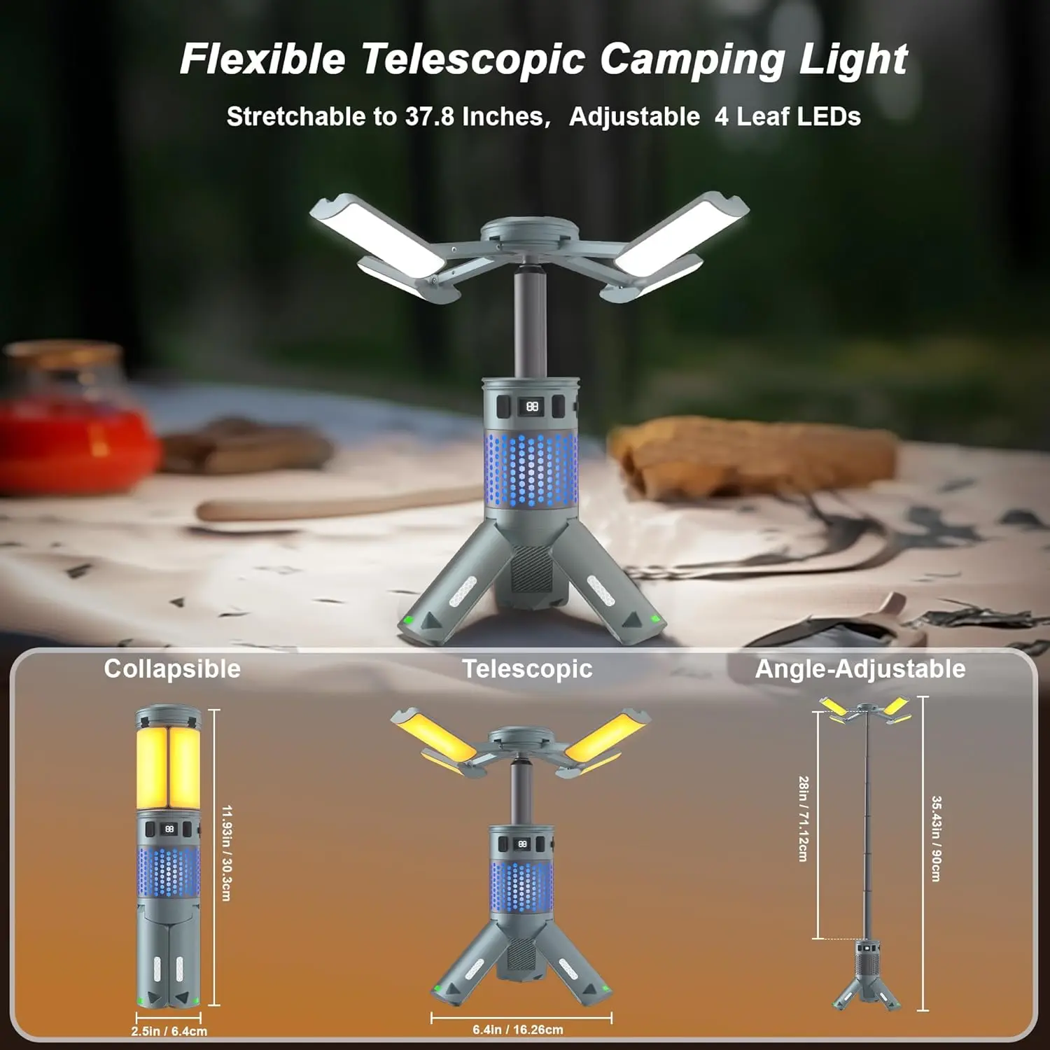 Portable Tent Light — Rechargeable, Retractable Tent Light with Stand (12,000 mAh) — Lighting Equipment