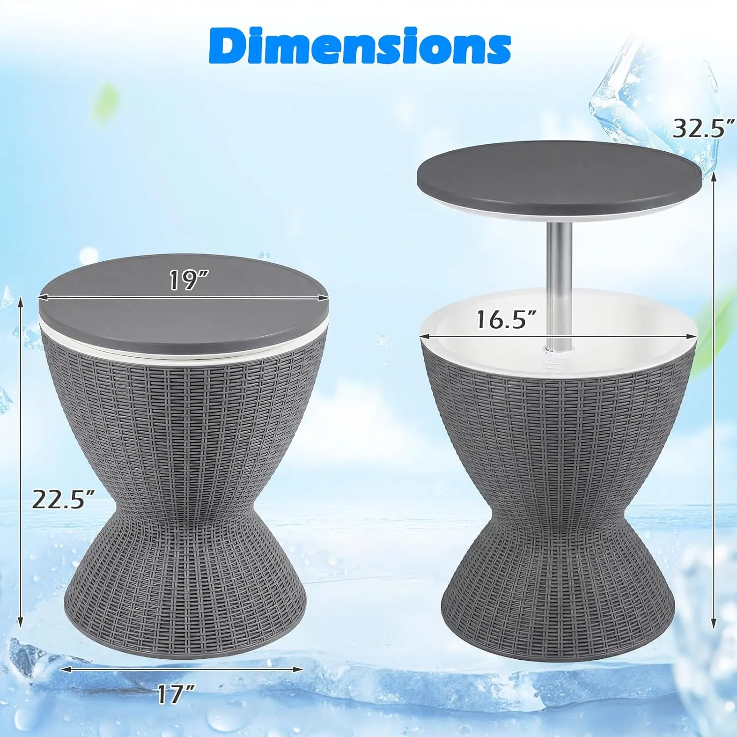 3-in-1 Cool Bar Table – Height Adjustable Patio Cocktail Table with Built-In Ice Cooler for Pool Parties & Outdoor Entertaining
