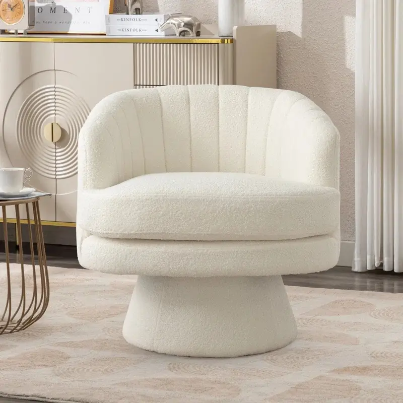 360 Degree Swivel Barrel Chairs Accent Chair, vanity chair Barrel ChairsModern Cozy Lambswool Accent Chair, Comfy Round Armchiars, for Living Room, Bedroom Office