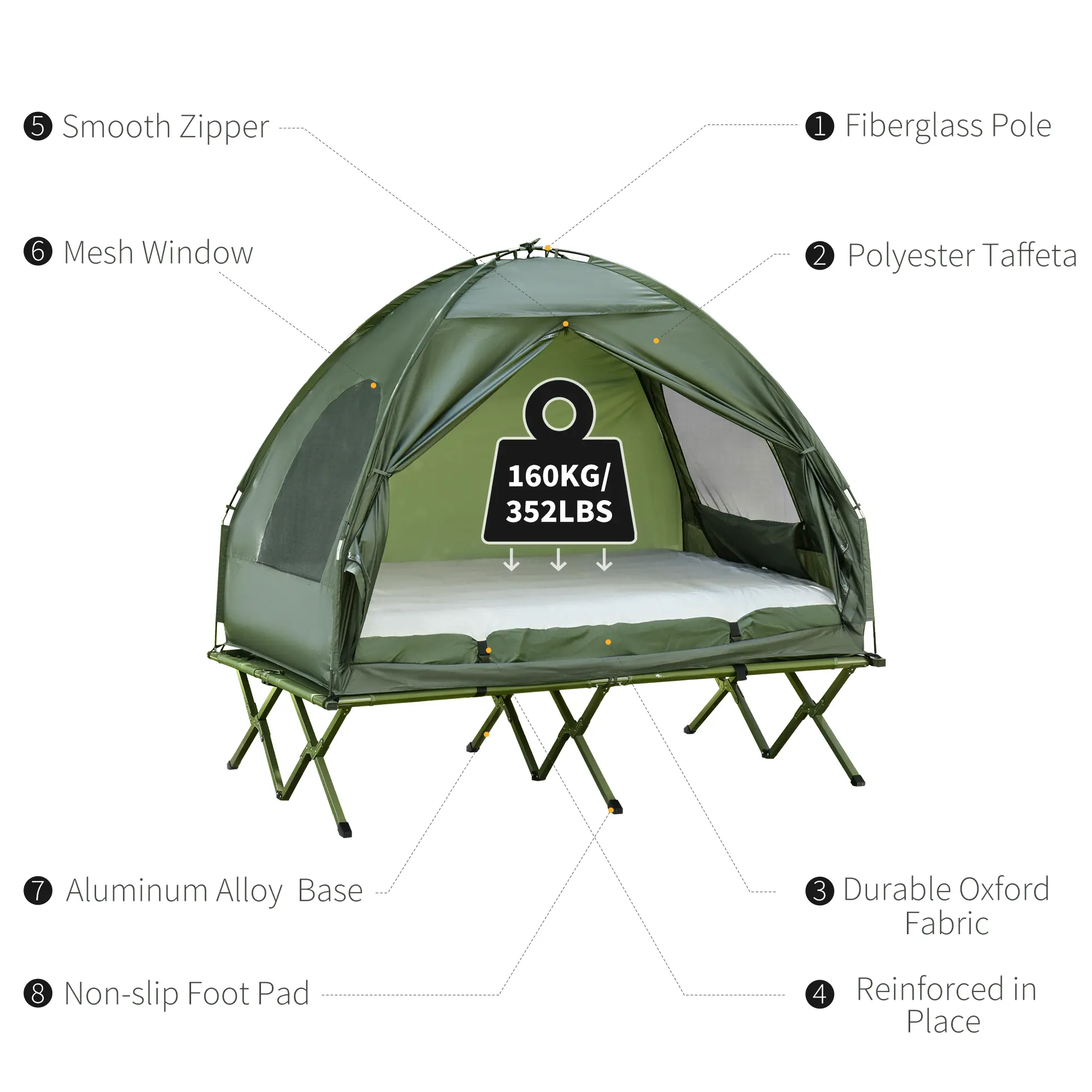 Summervibes 1/2 Person Foldable Camping Cot with Tent, Bedspread, Thick Air Mattress, 4-In-1 Elevated Camping Bed for Outdoor Hiking, Picnic, Travel