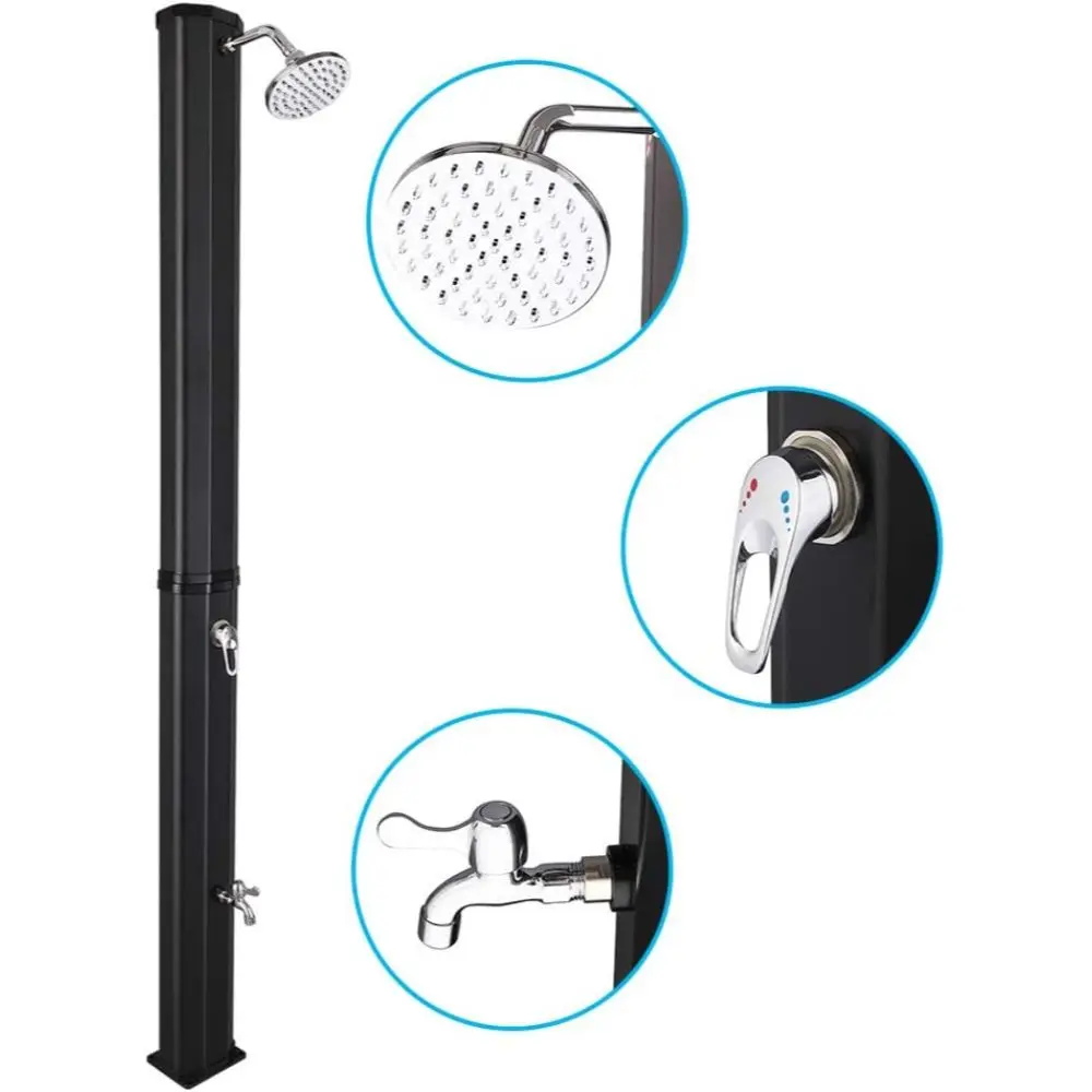 Solar Heated Shower, 9.3 / 5.5 / 10.6 / 16 / 2.3 Gallon Outdoor Shower with Shower Head and Foot Shower Tap，for Outdoor Backyard Poolside Beach Pool Spa
