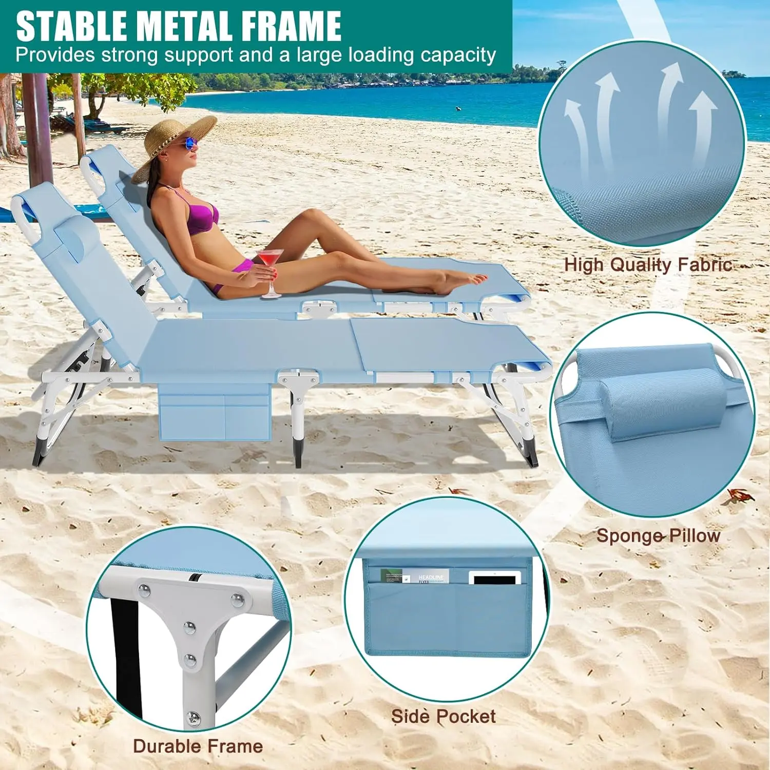 3-in-1 Sun Tanning Chair – Adjustable Folding Lounge Chair with Mat for Beach, Patio, Pool & Outdoor Relaxation