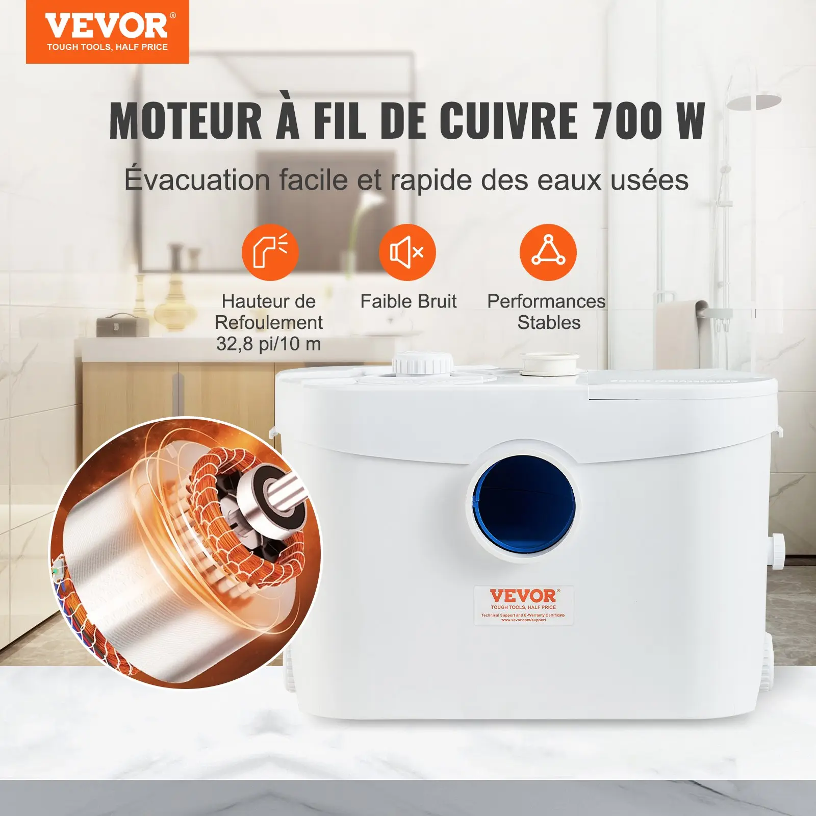 Pro-Grade 700W Macerator Pump - 9600 L/h Heavy Duty Sewerage Sump Pump with 3 Water Inlets for Toilet, Basement, Kitchen & Sink