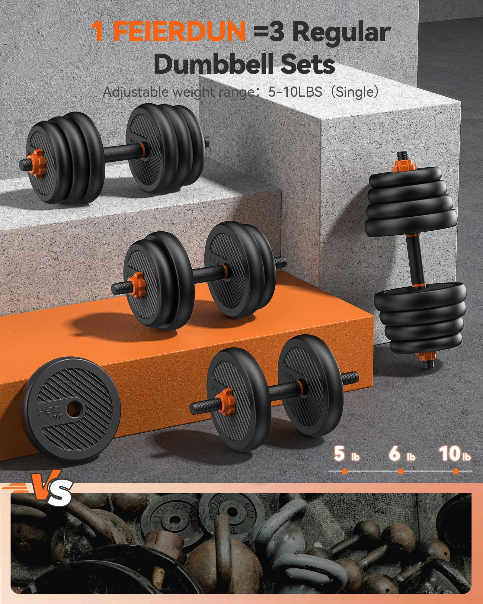 5-in-1 Adjustable Dumbbell Set - Home Gym Equipment