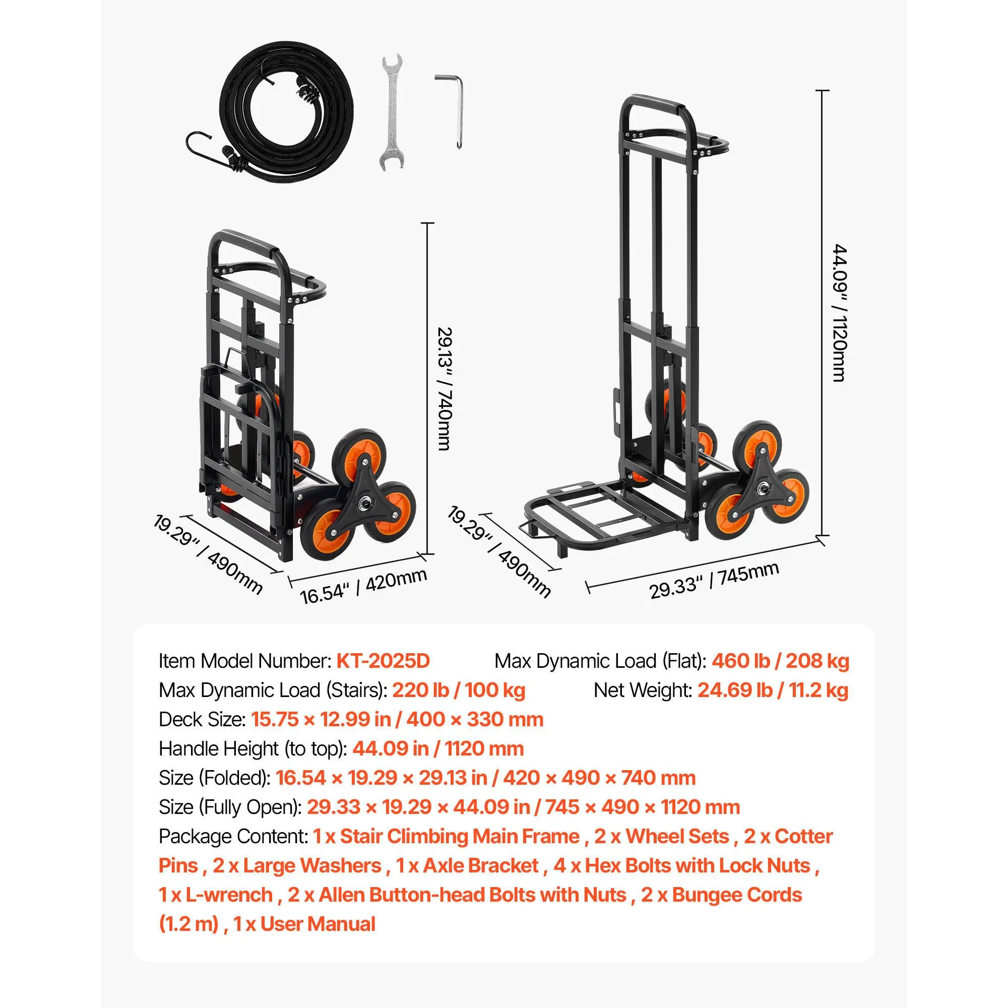 3 in 1 Industrial Convertible Stair Climbing Cart, 770 lbs Max Load, Folding Hand Truck Dolly with Handle & Wheels, Stair Climbing Utility Trolley for Transport & Moving