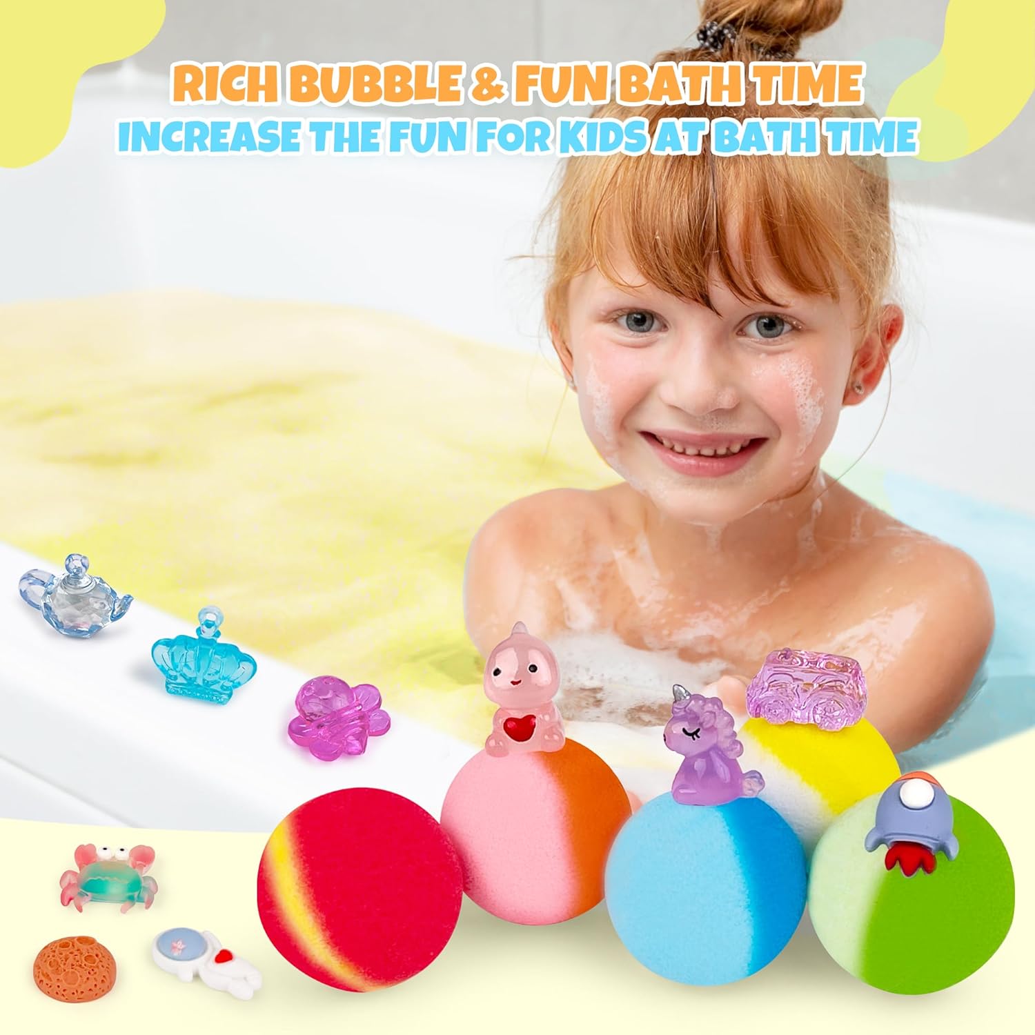 48pcs Bath Bombs for Kids with Toy Inside, Organic Colorful Bubble Bath for Kids Safe, Best Birthday, Party