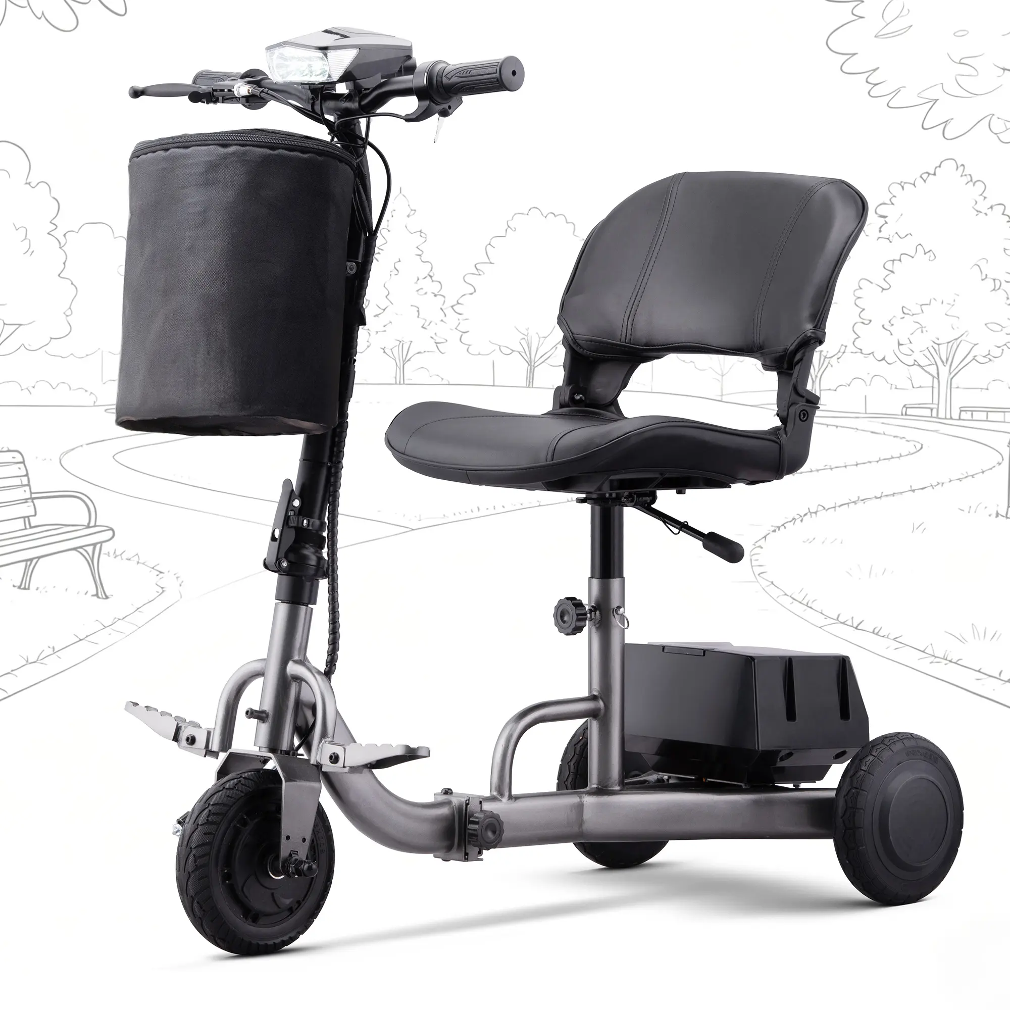 4-Wheel Portable Mobility Scooter – Electric Scooter with Removable Battery, LED Headlight & Basket, 300 lbs Capacity