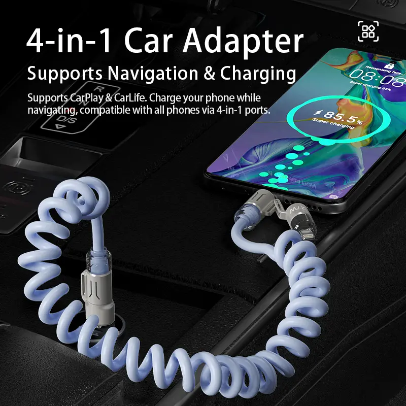 240W 4-in-1 Coiled Car Charging Cable with RGB Ambient Light & Long-Lasting Fragrance (2m / 6.6ft)