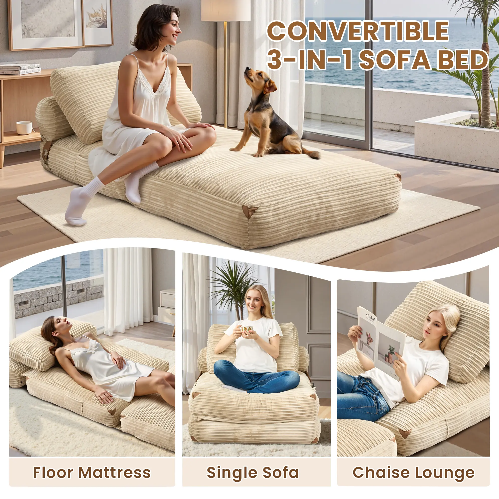 Foldable Cloud Sofa Bed,Convertible Sleeper Chair with Pillow Foldable Mattress with Back Support, Portable Fold Out Chair Bed Comfy Floor Sofa Lounge for Living Room Bedroom