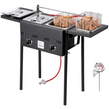 Factory wholesale promotion 80% OFF Outdoor Propane Deep Fryer, Dual-Tank 8QTx2 Commercial Fryer, Stainless Steel Cooker with Foldable Platform
