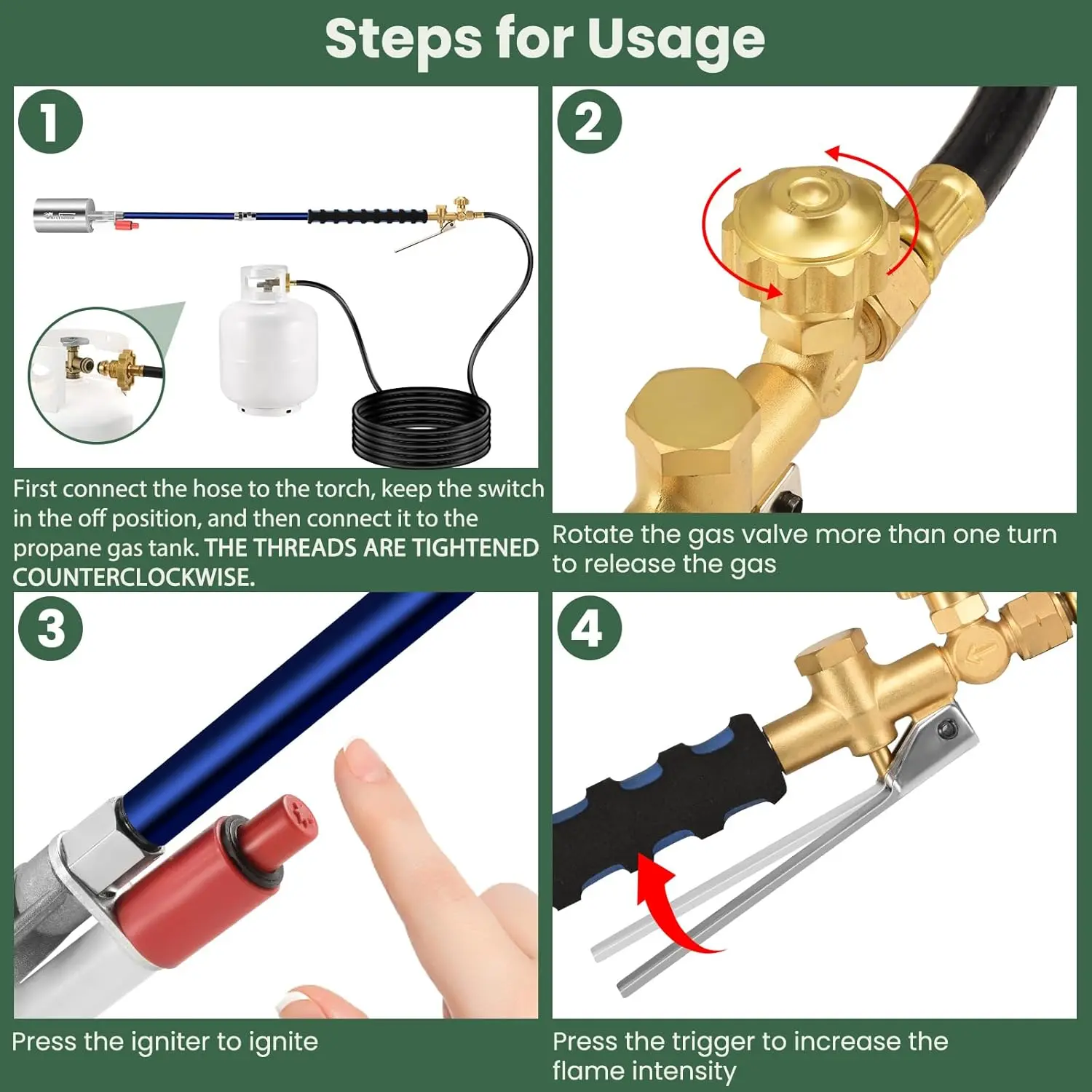 Propane Torch Weed Burner Kit with Storage Bag, Weed Torch with 10 FT Hose, Self Igniter Weed Flame Torch for Fire Pit, Roofing(Propane Tank Not Included)