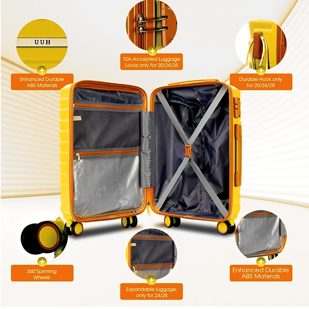 Expandable Luggage Sets 9pcs/8pcs/7pcs/4pcs Suitcase Sets With Water-Proof and Expandable Layer Makeup Bag Side Hooks And TSA Lock