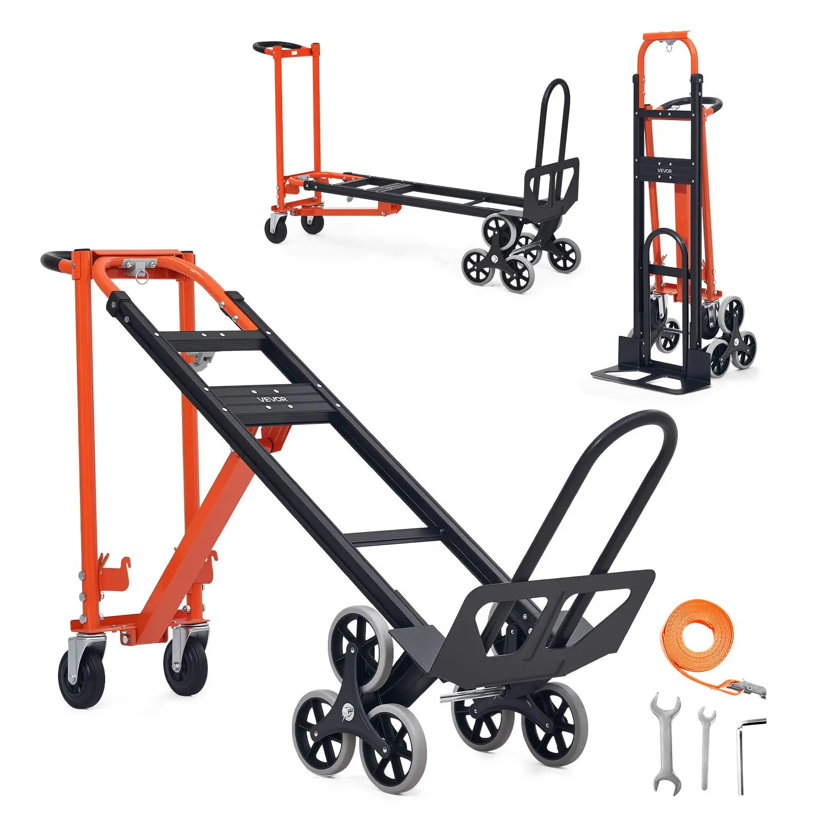 3 in 1 Industrial Convertible Stair Climbing Cart, 770 lbs Max Load, Folding Hand Truck Dolly with Handle & Wheels, Stair Climbing Utility Trolley for Transport & Moving