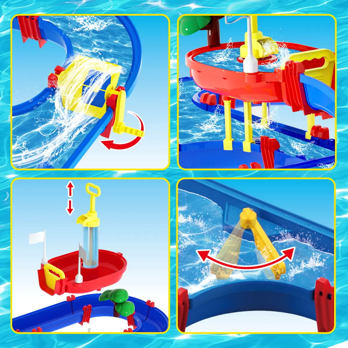 2-Tier Kids Water Table – 100PCS DIY Waterways Playset with Pump for Backyard, Beach & Poolside Summer Fun
