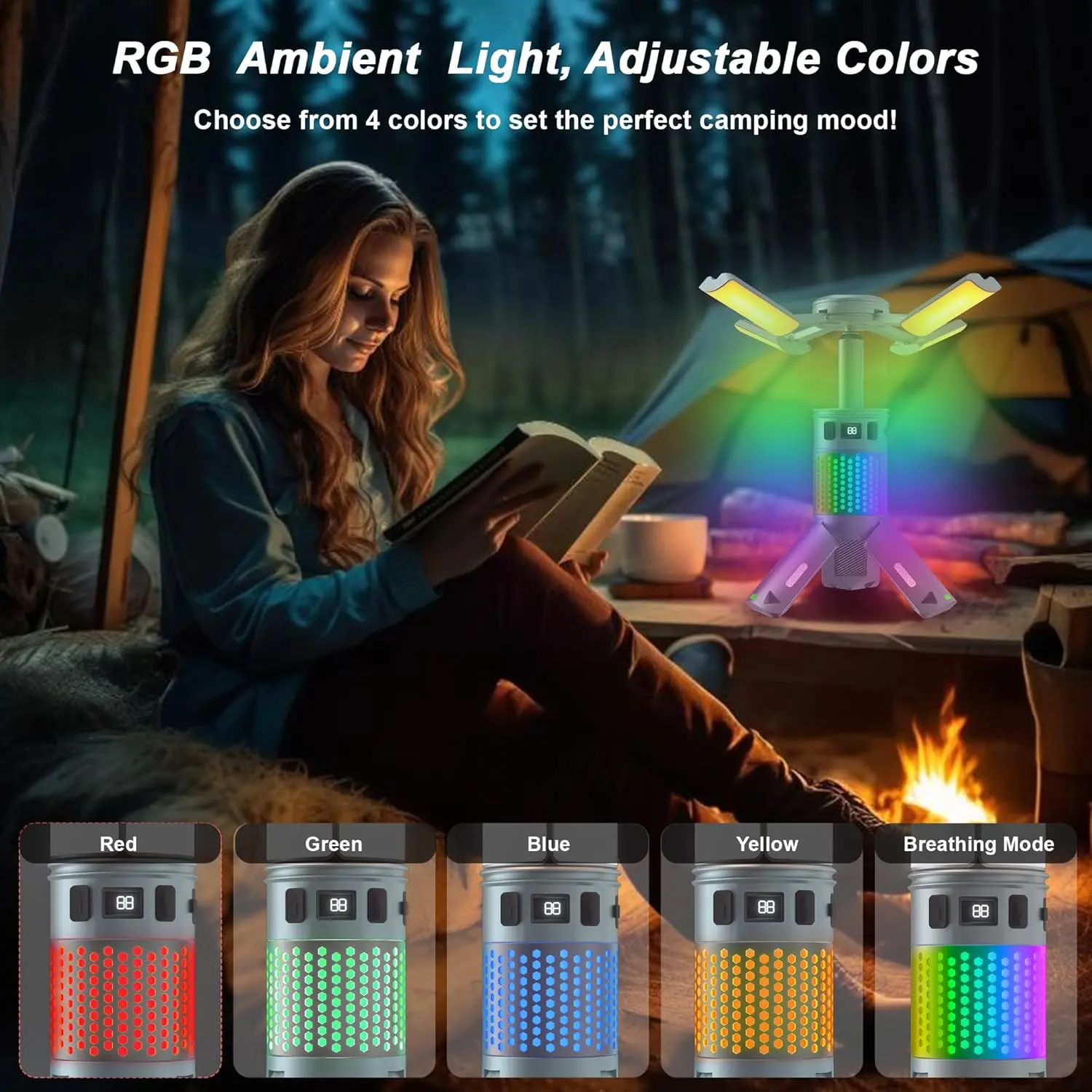 Portable Tent Light — Rechargeable, Retractable Tent Light with Stand (12,000 mAh) — Lighting Equipment