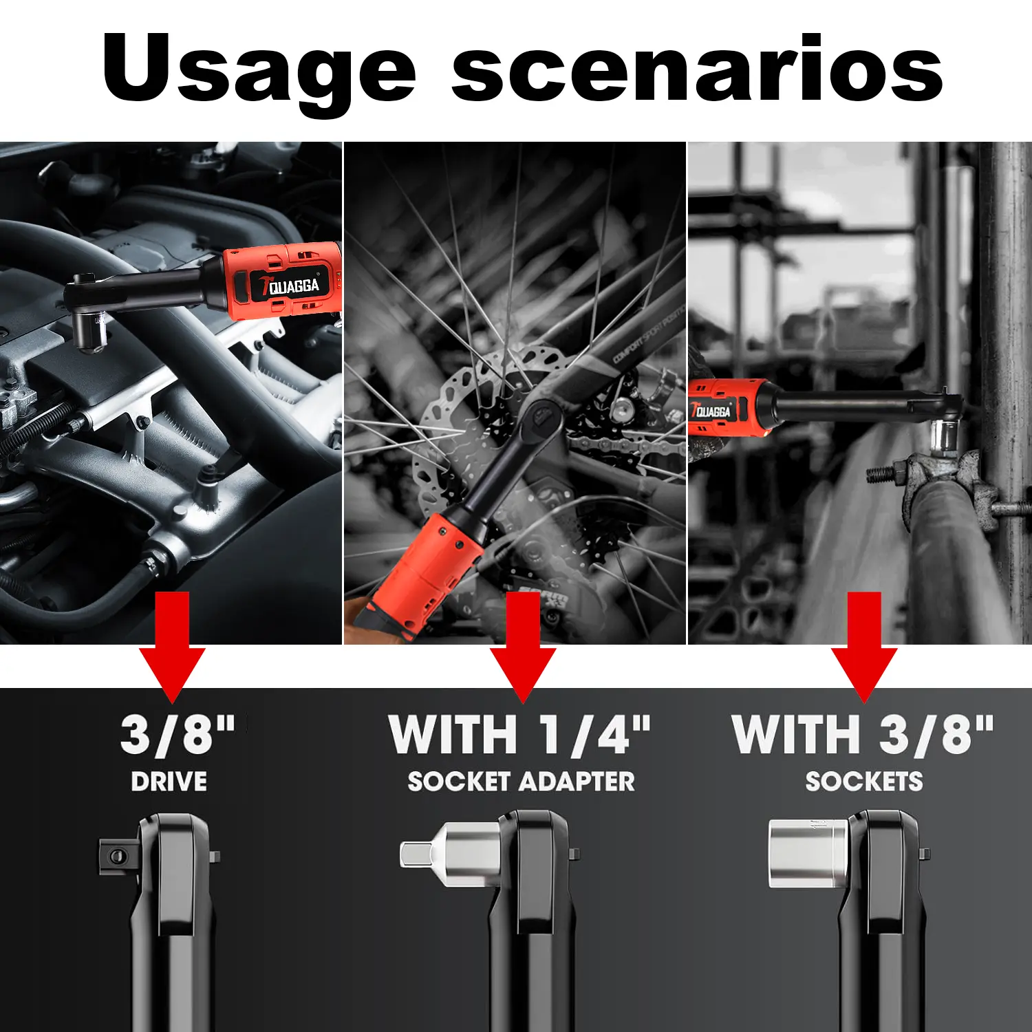 18V Extended Cordless Electric Ratchet Wrench Set, extended neck, variable speed, 18V, 3/8 "18V Cordless Electric Ratchet Wrench Set, Automotive Repair Tools