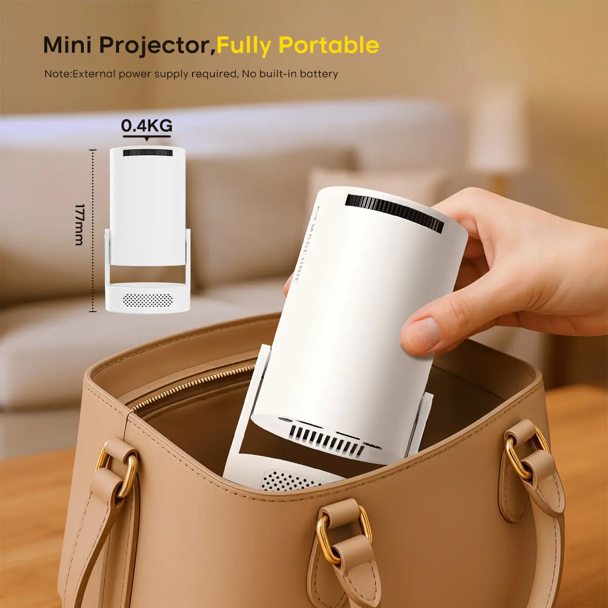 Smart Projector HY300Pro+ with 4K Decode 290ANSI Auto Keystone Correction Built-in 5W speaker Dual WiFi6 Wireless BT5.4 Android 14 Native 1280*720P
