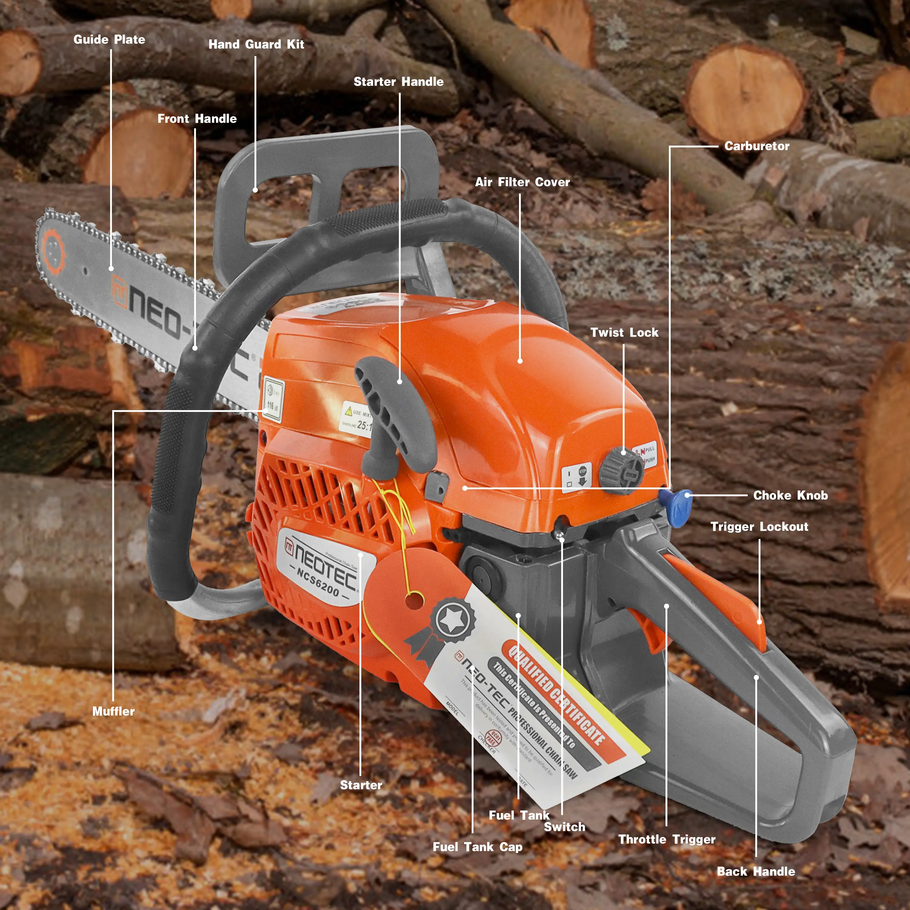 58cc/62cc Gas-Powered Chainsaw with 25:1 Gas/Oil Mix, Lightweight Portable Design for Easy Cutting Wood in Outdoor Garden