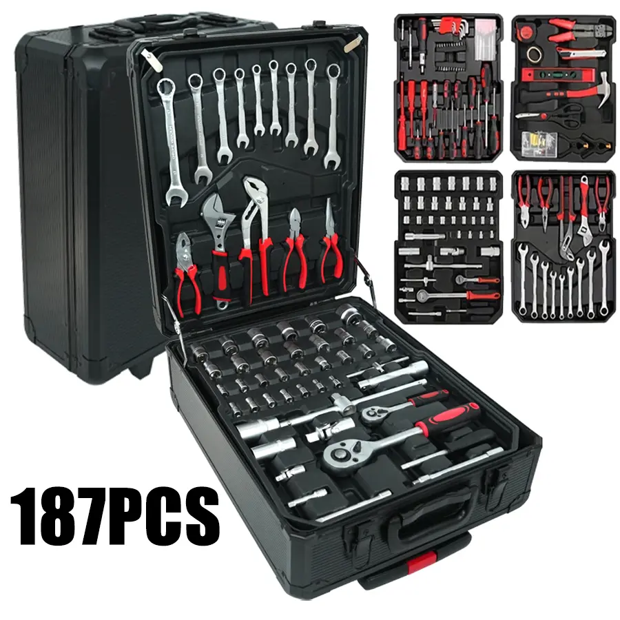 187PCS Large Capacity Metal Hand Toolbox, Home Repair Master Set - Comprehensive Toolbox, With 4 Drawers, General Household Toolkit, Simple And Durable, Auto Repair Repair Tools