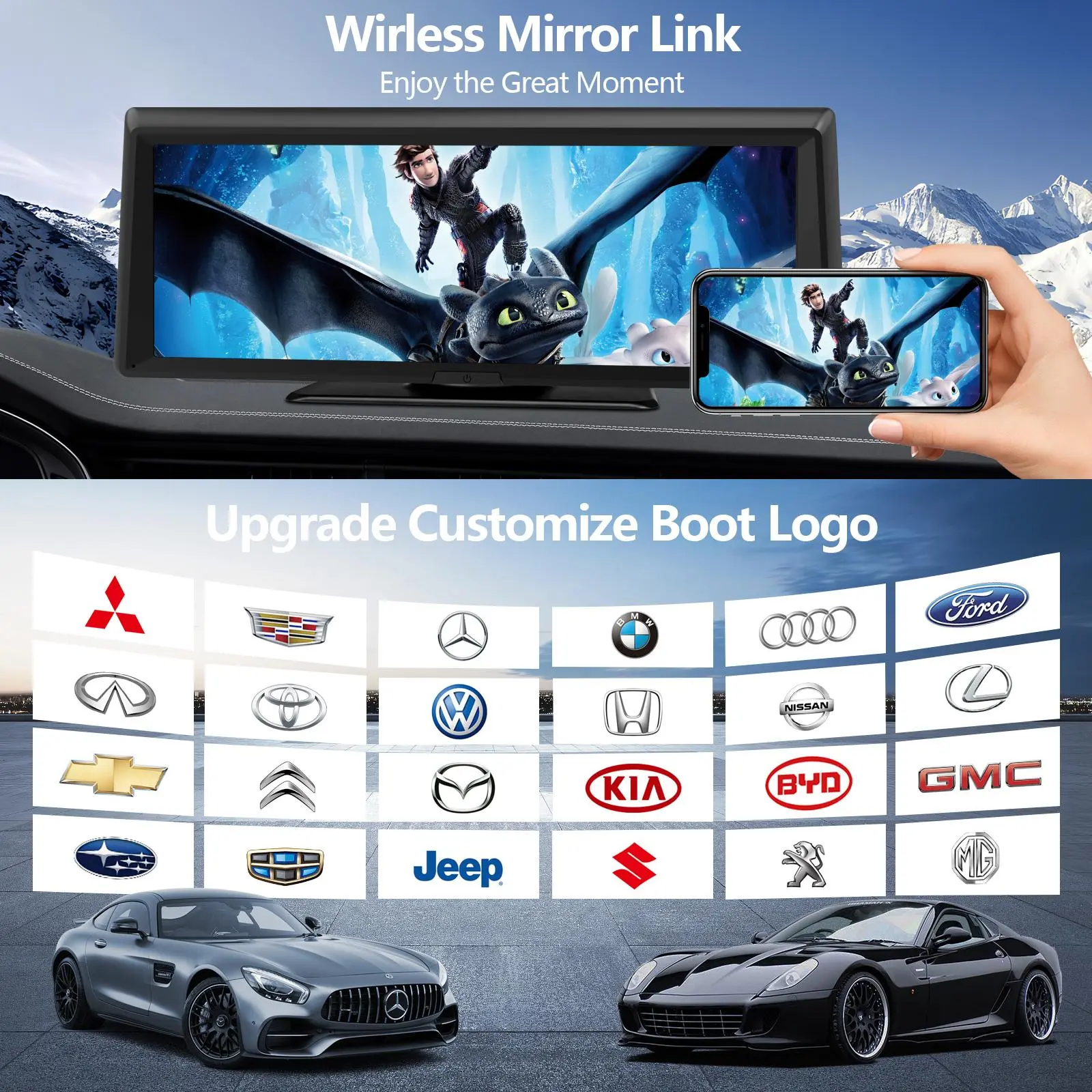 2026 Dash Cam with 8.14'' Wireless CarPlay Touchscreen – 2K Front & 1080P Rear Camera, Android Auto, GPS & Bluetooth