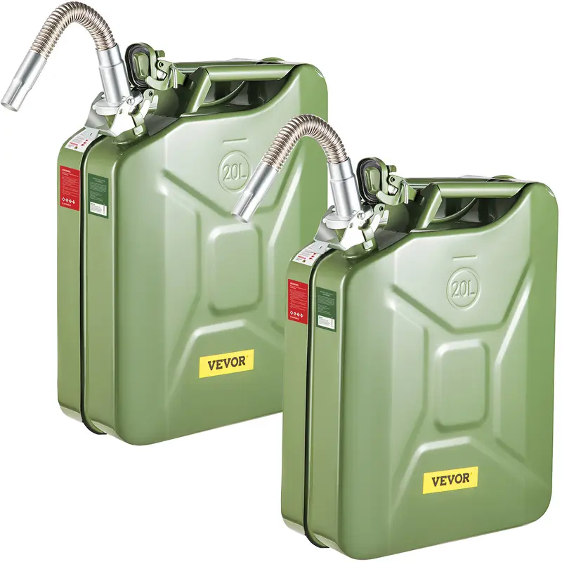2 PC Jerry Fuel Can – 5.3 Gallon Metal Gas Tank with Spout & Handle, Leakproof, Corrosion-Resistant for Cars, Motorcycle, ATV & UTV