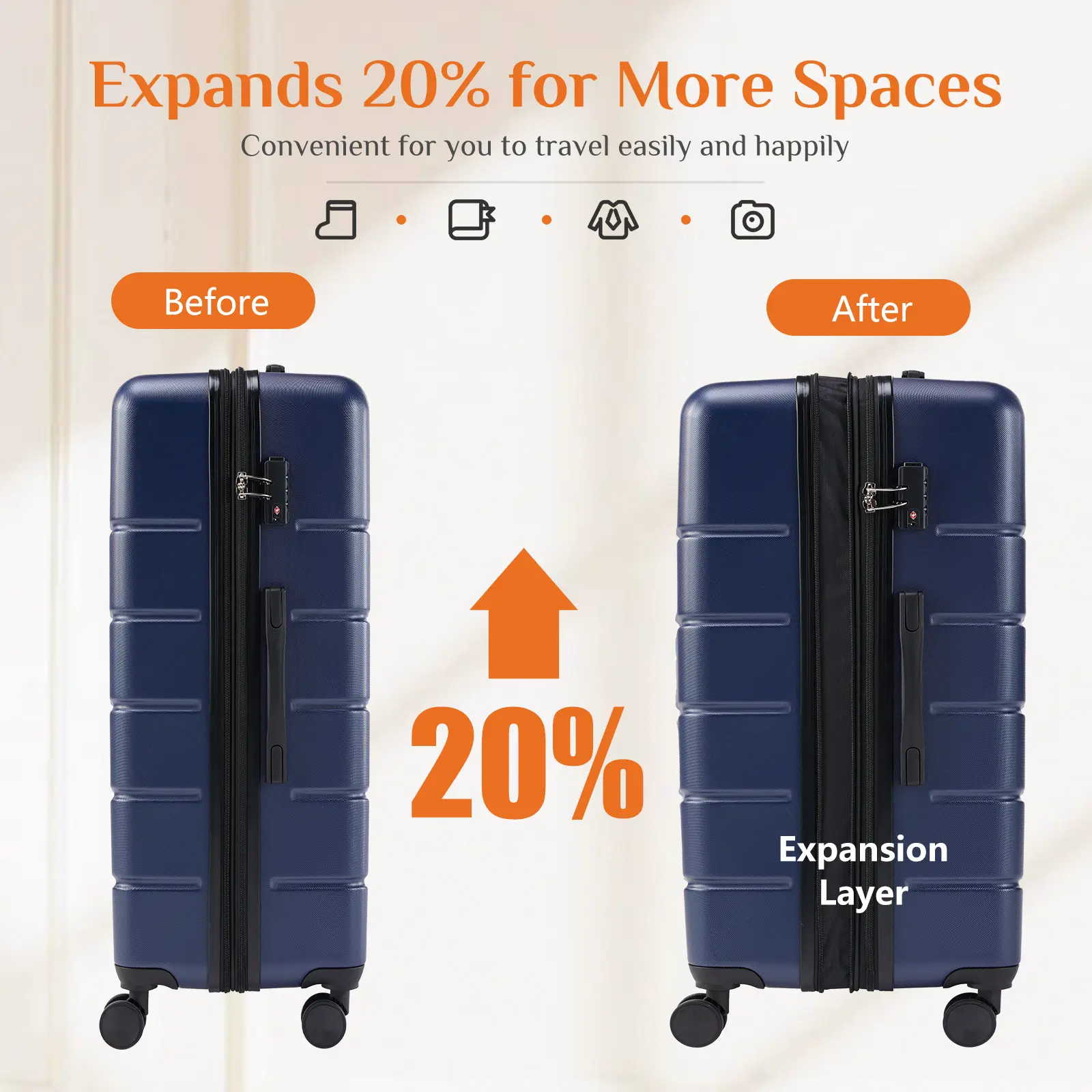 Travel Luggage, 20"/24"/28" Hardshell ABS Suitcase with Double Spinner Wheels, Lightweight Expandable Rolling Luggage with TSA Lock, Hardshell Abs Luggage