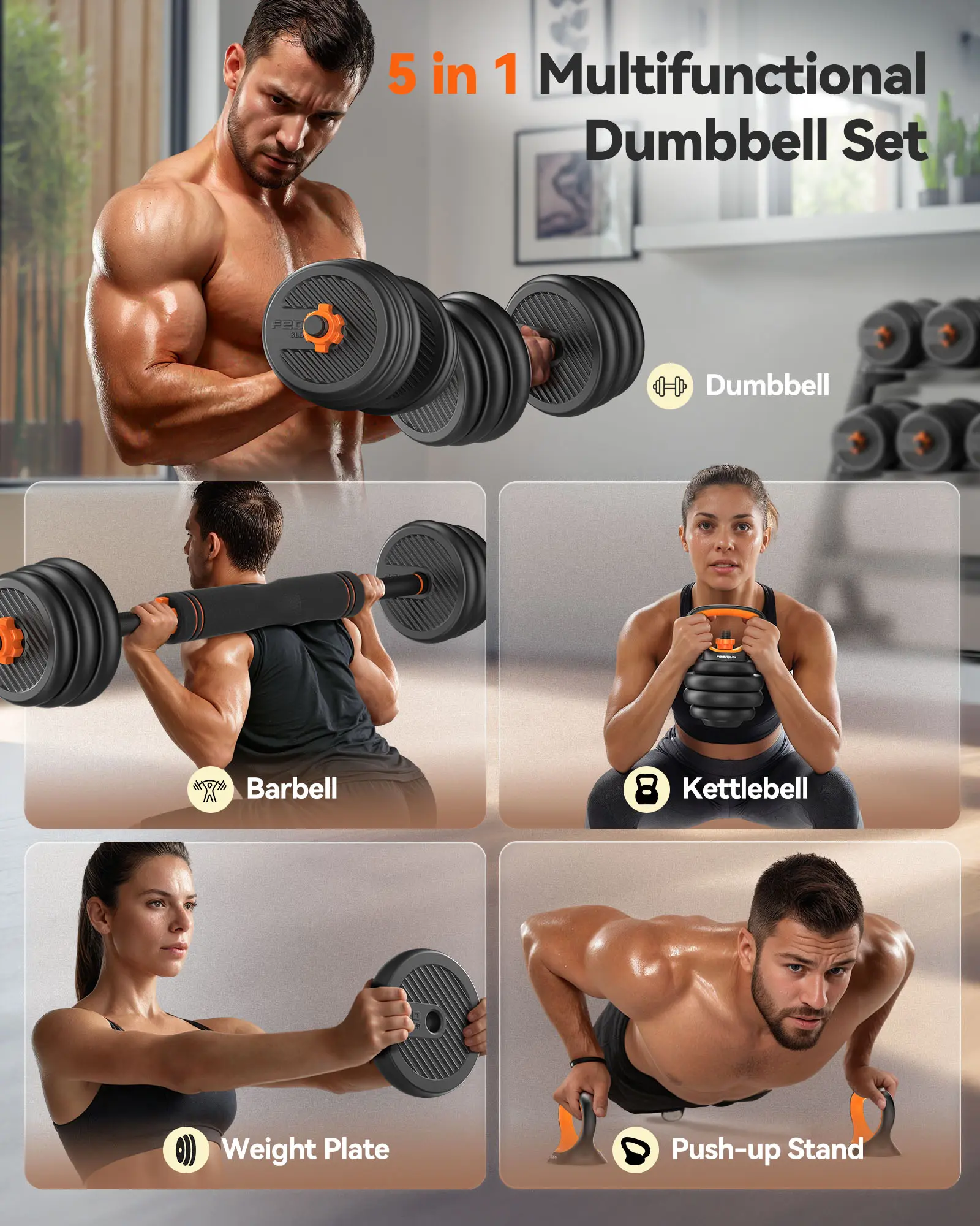 5-in-1 Adjustable Dumbbell Set - Home Gym Equipment