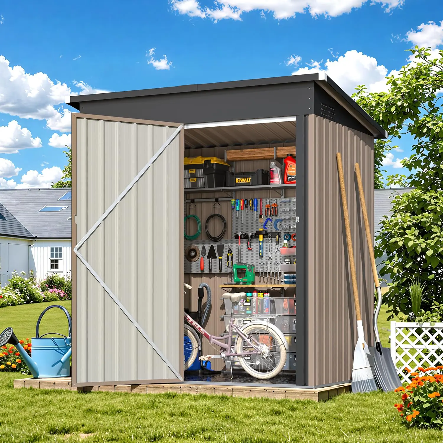 5' x 3' Modern Metal Outdoor Storage Shed, 16.6 sq. ft. space with lockable door, ideal for garden, backyard, patio, and tool storage