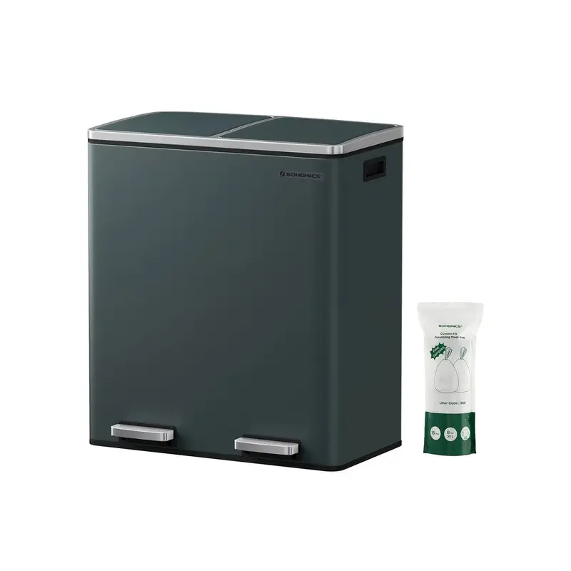 Stainless Steel Trash Can – Multi-Compartment with Plastic Inner Buckets, Hinged Lids & Soft-Close, for Kitchen or Garage