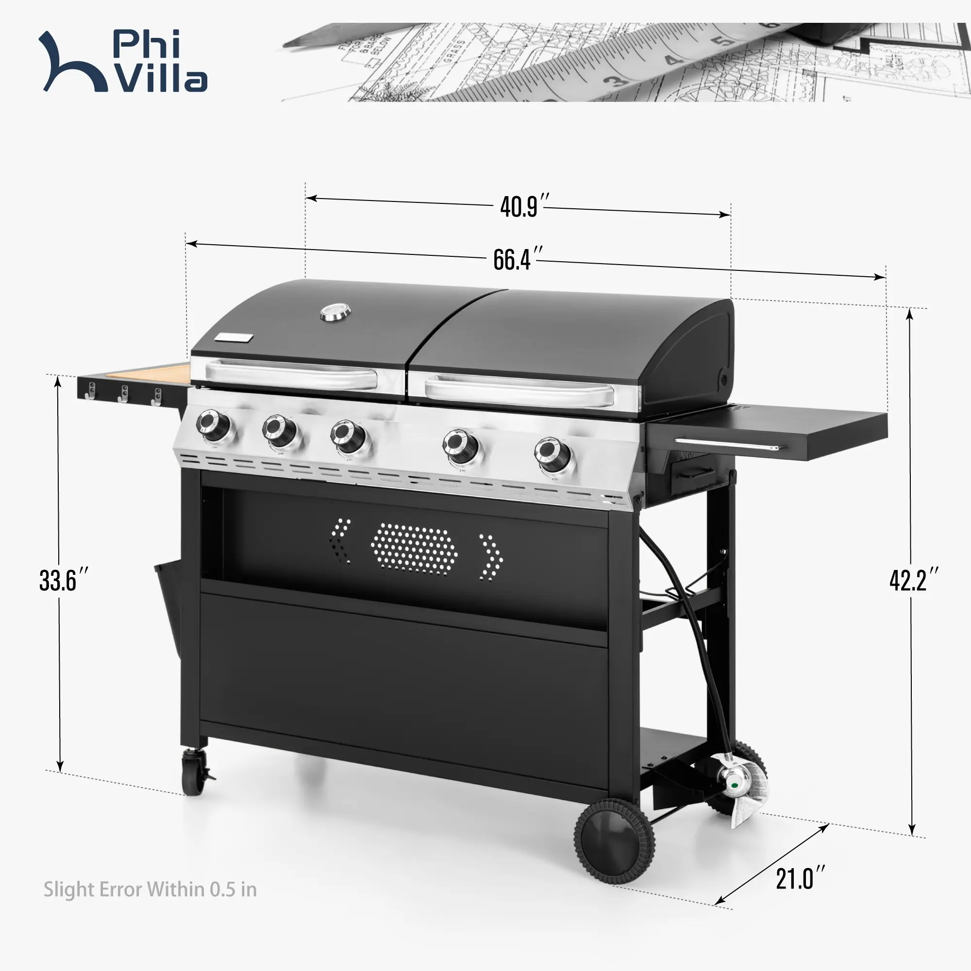 27 Inch Flat Top Grill with Ceramic Coated Cast Iron Pan, 3-Burner Propane Gas, Nonstick Design, Stainless Steel Barbecue Home Food Kitchenware