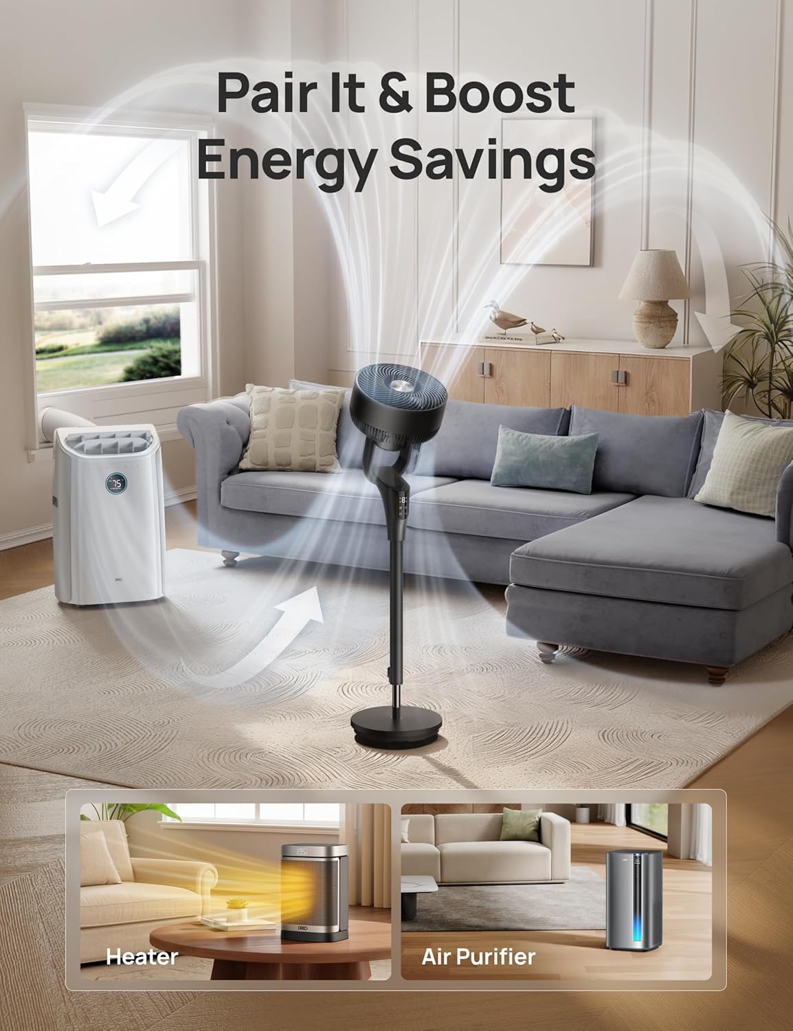 Fan for Bedroom, 2026 Upgraded, 90ft Airflow, 20dB Quiet Fan, 90° Oscillating Standing Fan for Whole Room