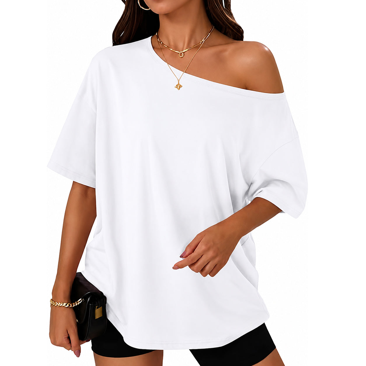 Womens Off the Shoulder Tops Oversized Summer Spring T-Shirts 2026