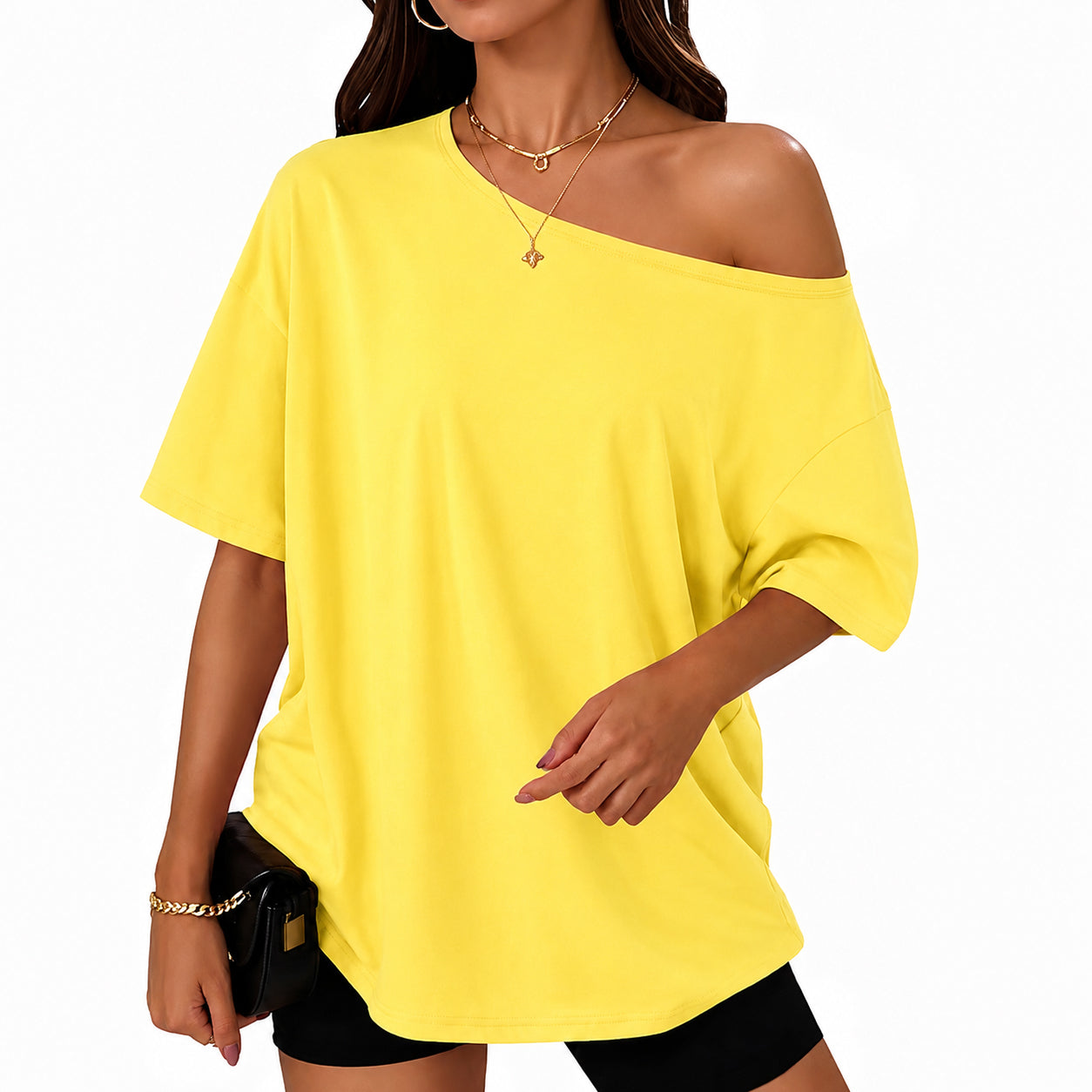 Womens Off the Shoulder Tops Oversized Summer Spring T-Shirts 2026