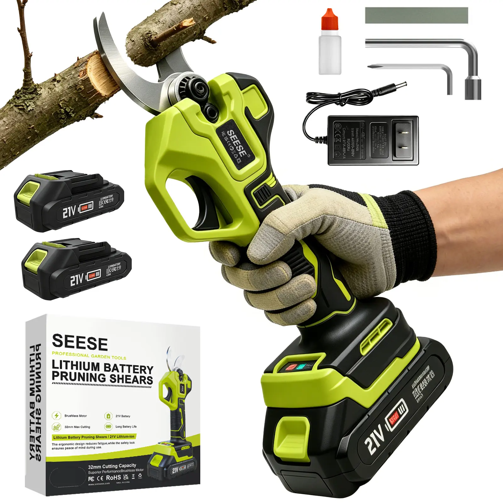 Electric Pruning Shears for Gardening: 1.25" Cutting Cordless Power Pruner, Brushless Motor, Dual21V Battery For Tree