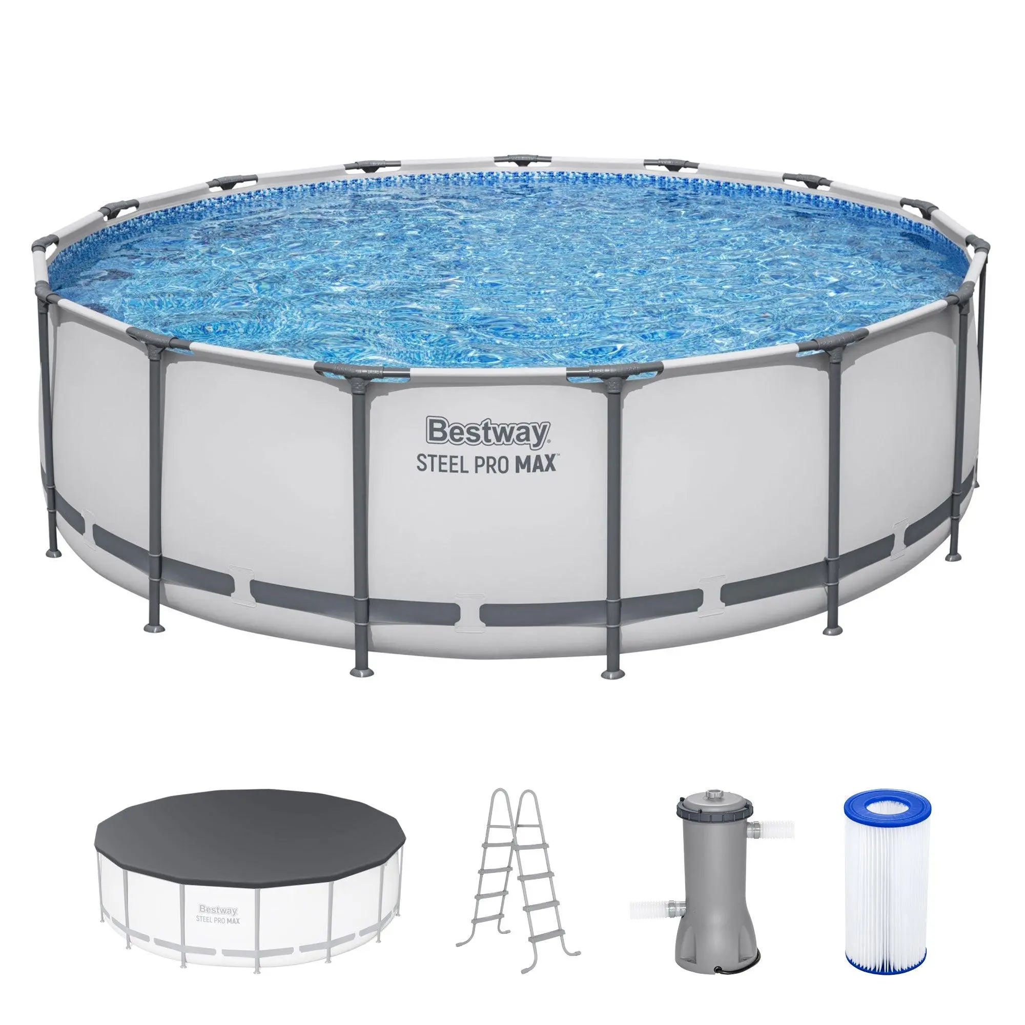 Steel Frame Above Ground Pool Set – Round Pool with Filter Pump, Ladder & Cover