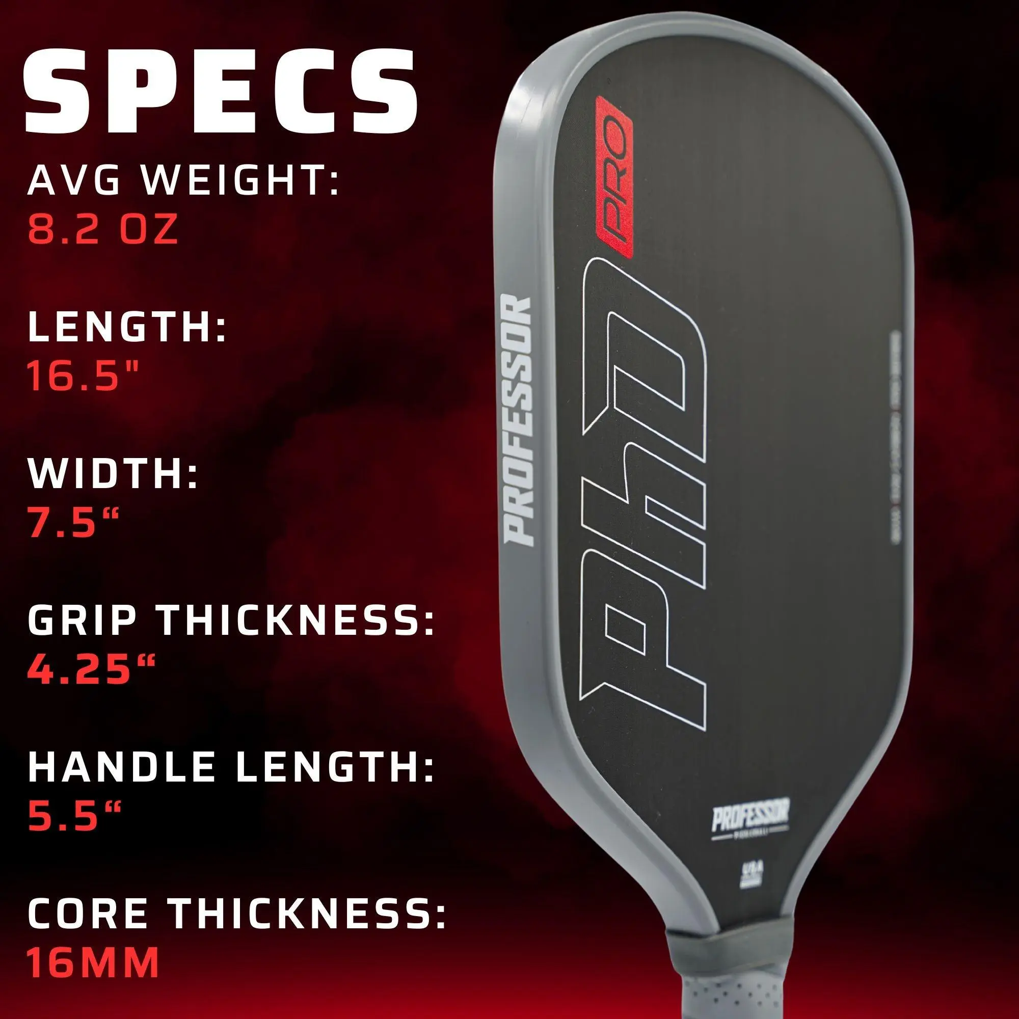Raw Carbon Fiber Pickleball Paddle - 16MM - USA Pickleball Approved - Honeycomb Core - Power & Control
