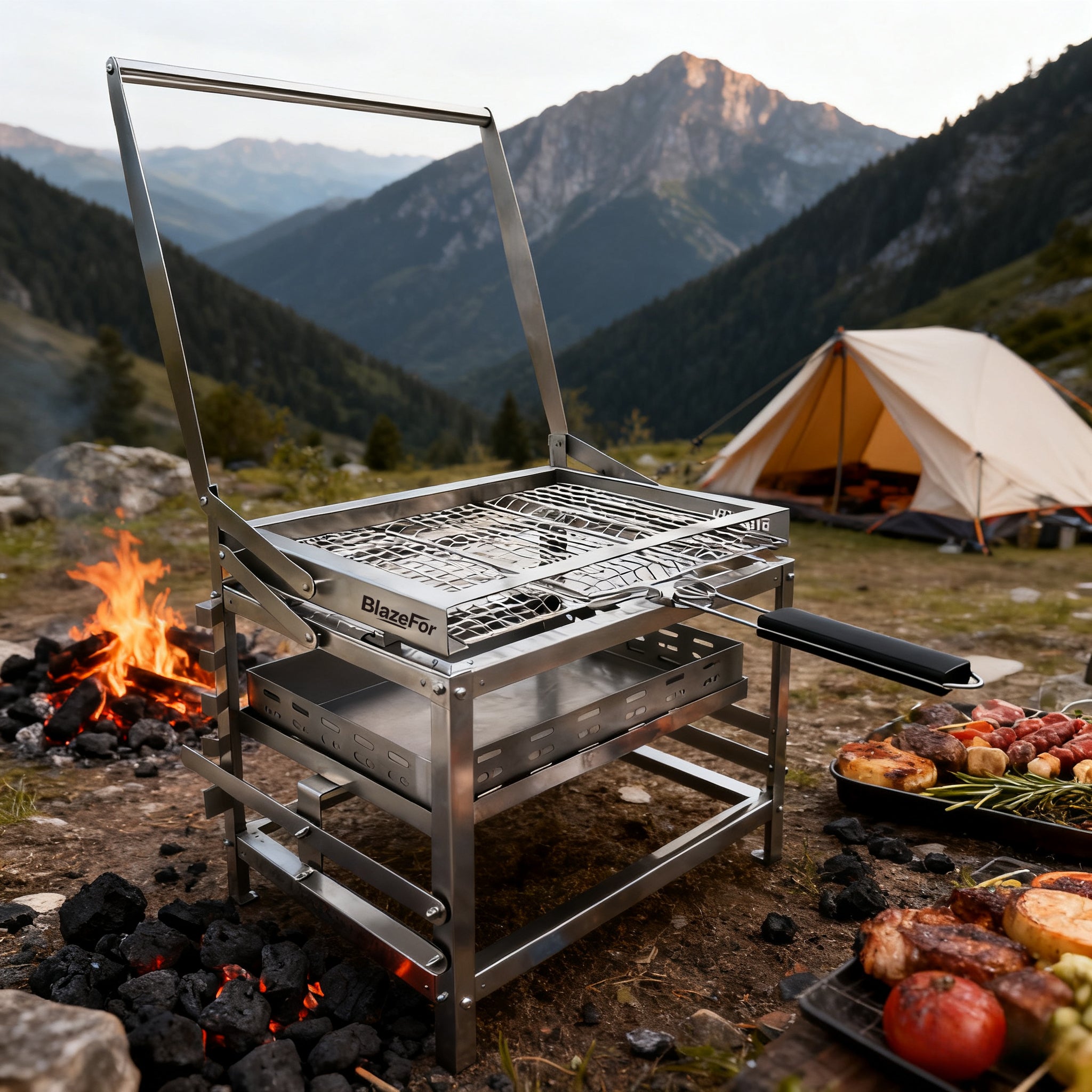 Adjustable Charcoal Rotating Grill