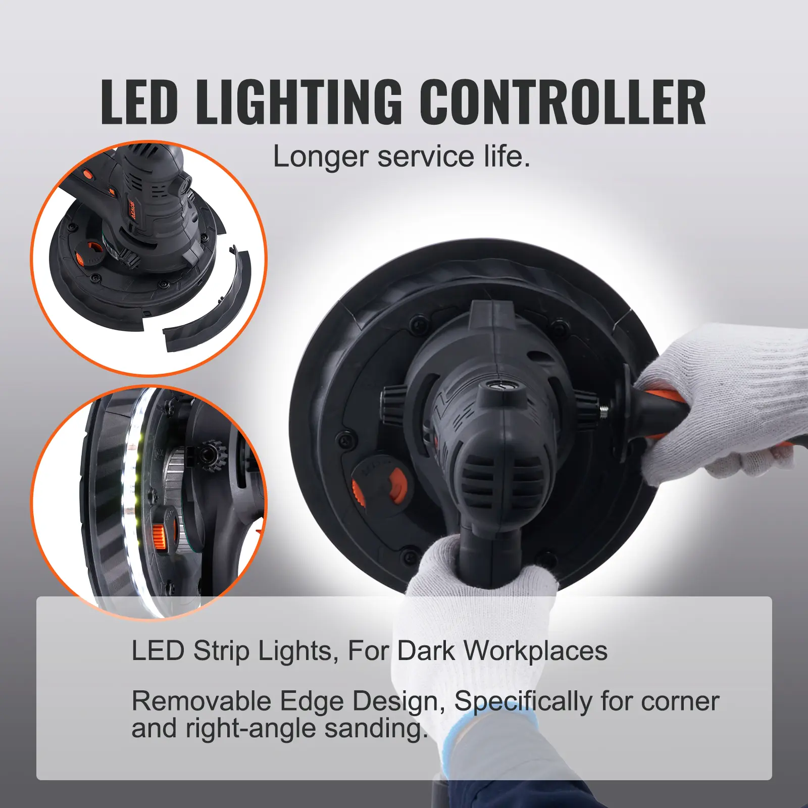 Drywall Sander, 800W Electric Sander with 12 Sanding Discs, Variable Speed 1200-2300 RPM Wall Sander with Automatic Vacuum Dust Collection System, Double LED Lights, Dust Bag, Detachable Edge