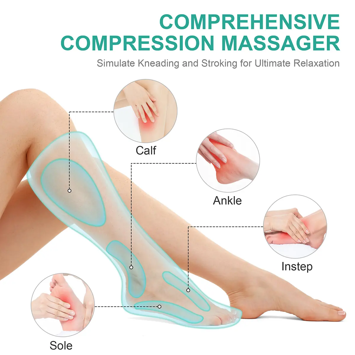 Air Compression Leg Massager Black Calf & Foot Massager Adjustable Massage Boots for Home Office Use with 3 Modes & 2 Timers Comfort Gifts for Mom Dad - Relaxing