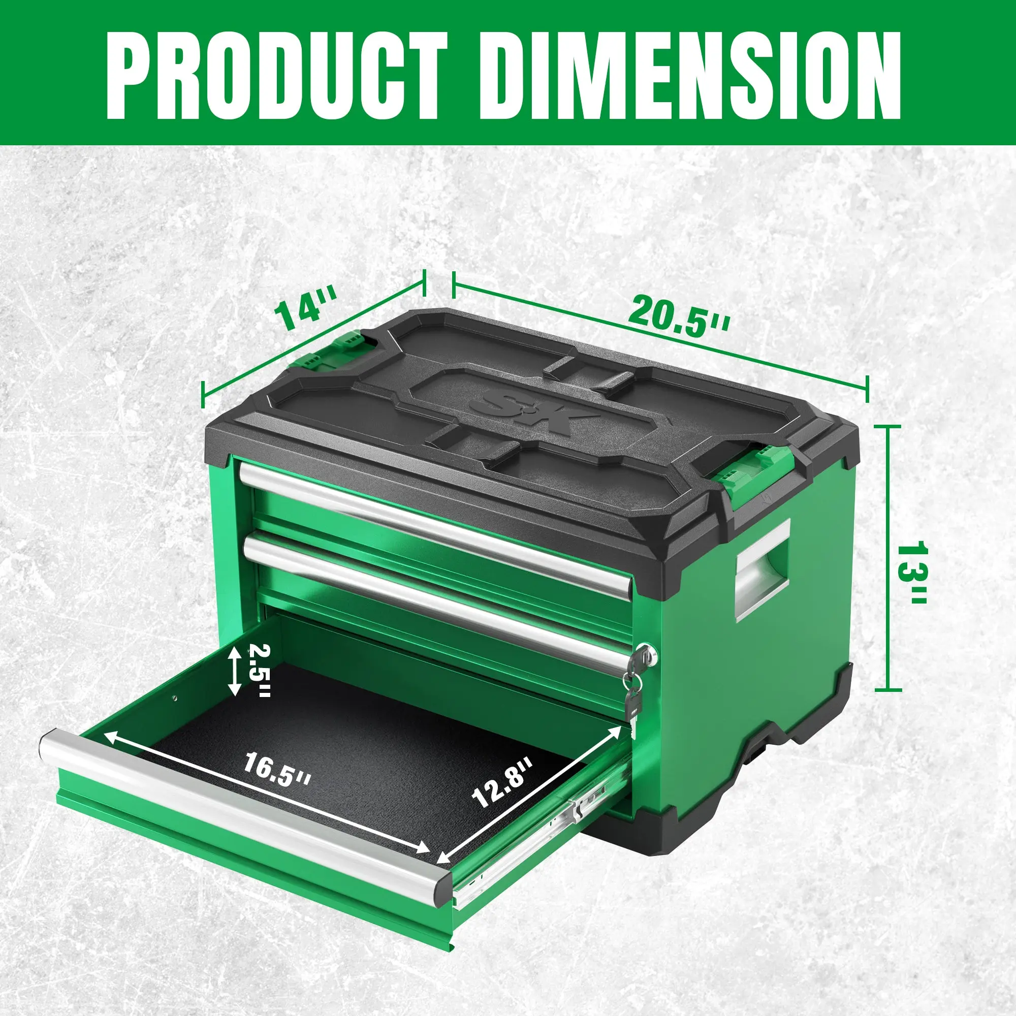 Modular Stackable Storage Toolbox, 3-Drawer