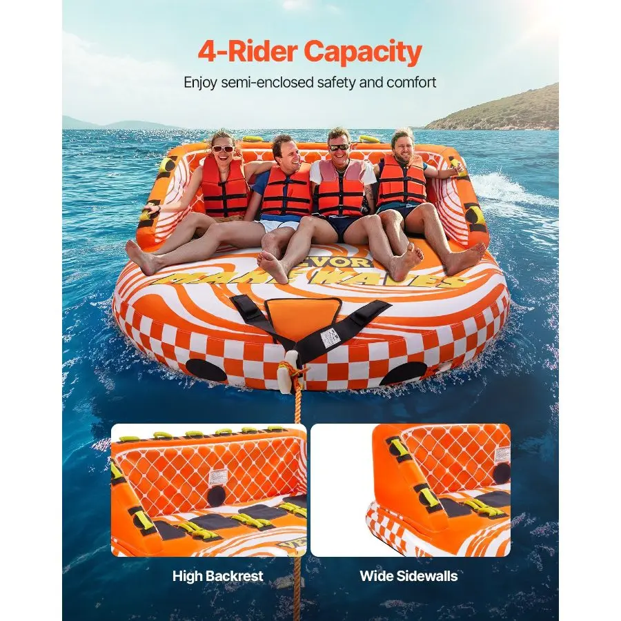 Inflatable Towable Tube for Boating, 1-4 Riders Water Sport Towable Sofa with Heavy Duty Nylon Cover