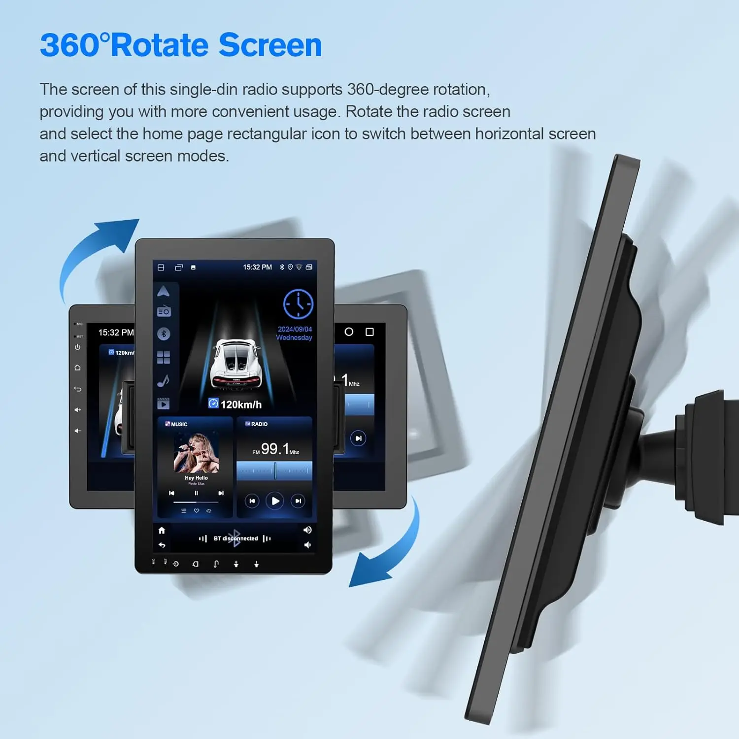 2026 10.1" Rotatable Touch Screen Car Stereo Single Din - Android 13