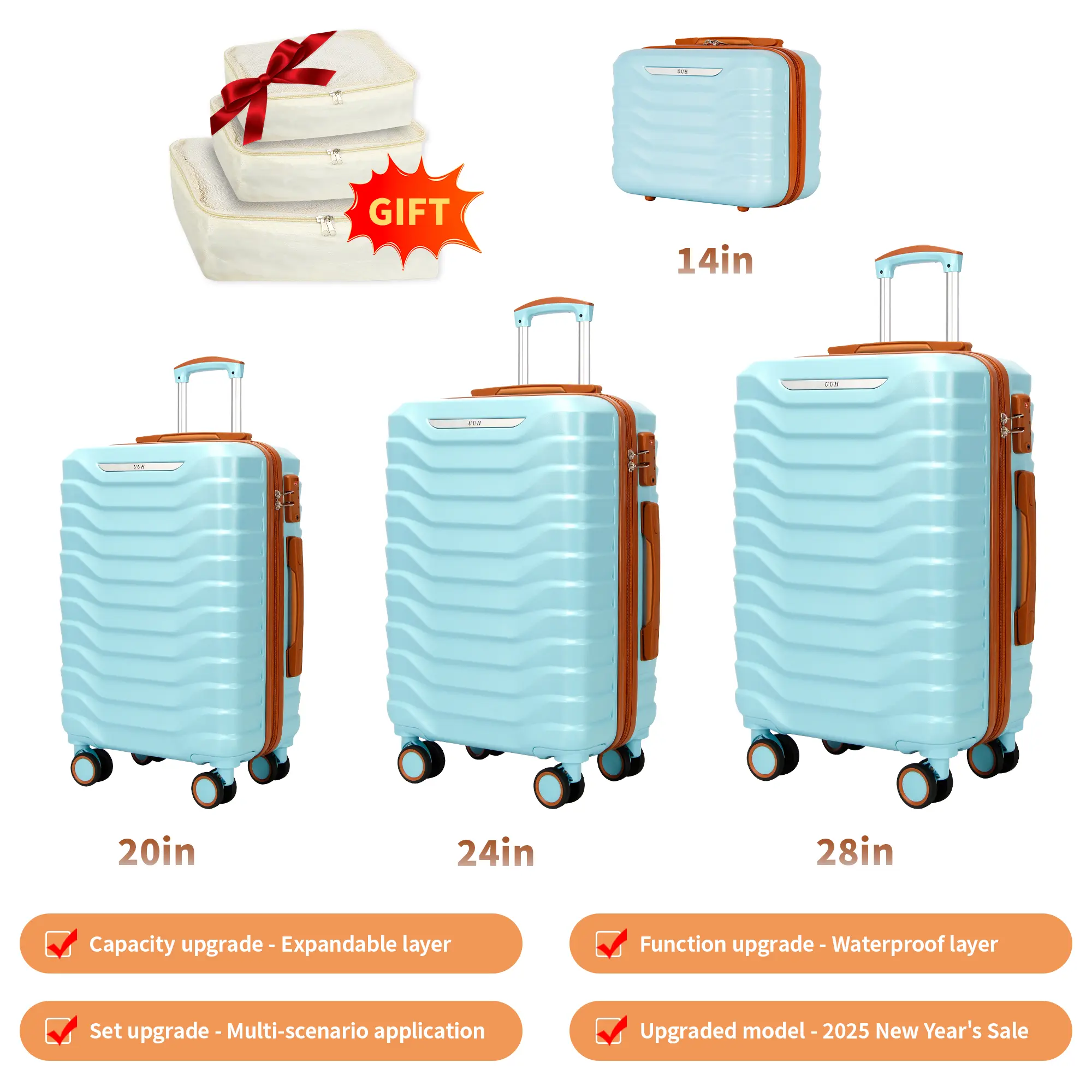 Expandable Luggage Sets 9pcs/8pcs/7pcs/4pcs Suitcase Sets With Water-Proof and Expandable Layer Makeup Bag Side Hooks And TSA Lock