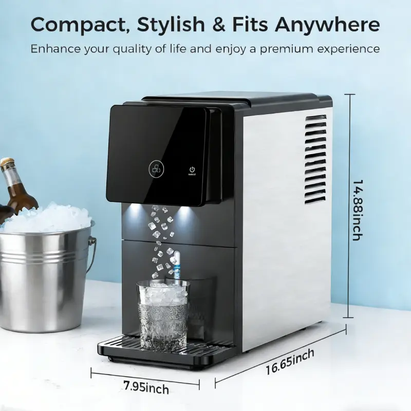 Ice Maker Dispenser, Self Dispensing Pellet Ice Machine, 33lbs/24H, 15Mins Quick Ice Make, 33lbs Sonic Ice Storage, Ice Full Indicator, Self-Cleaning, Kitchen, Office,  Bar, Party