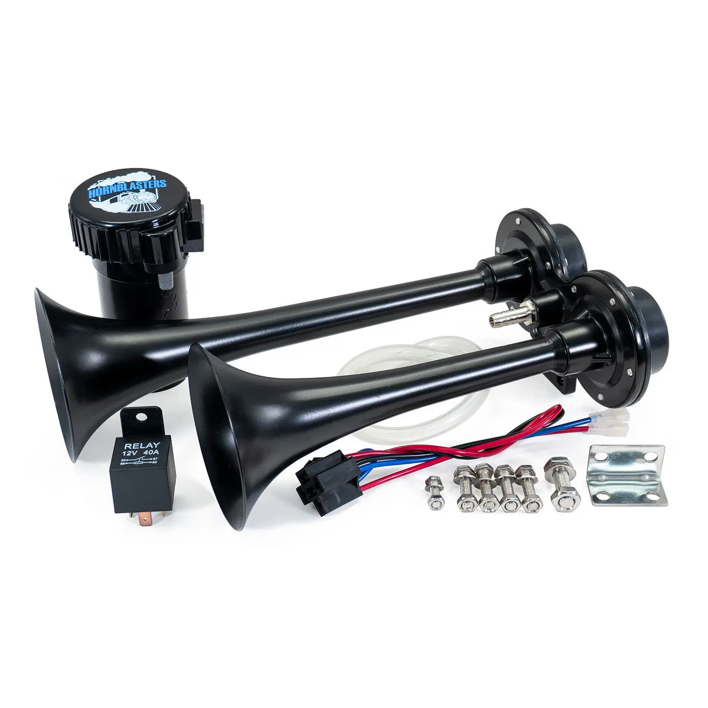 V2 Nightmare Edition Horn Kit - Stealth Black Electric Horn with 12V Compressor & 40 Amp Relay for Vehicle Replacement