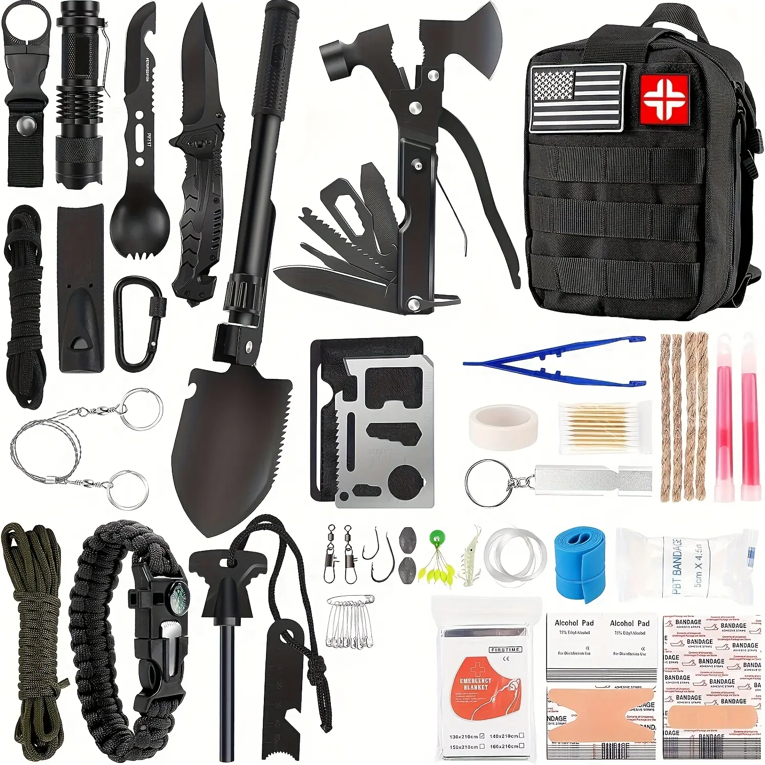 Survival First Aid Kits, Professional Survival Gear Equipment Tools First Aid Supplies kit for SOS Emergency Hiking Hunting Disaster Camping Adventures